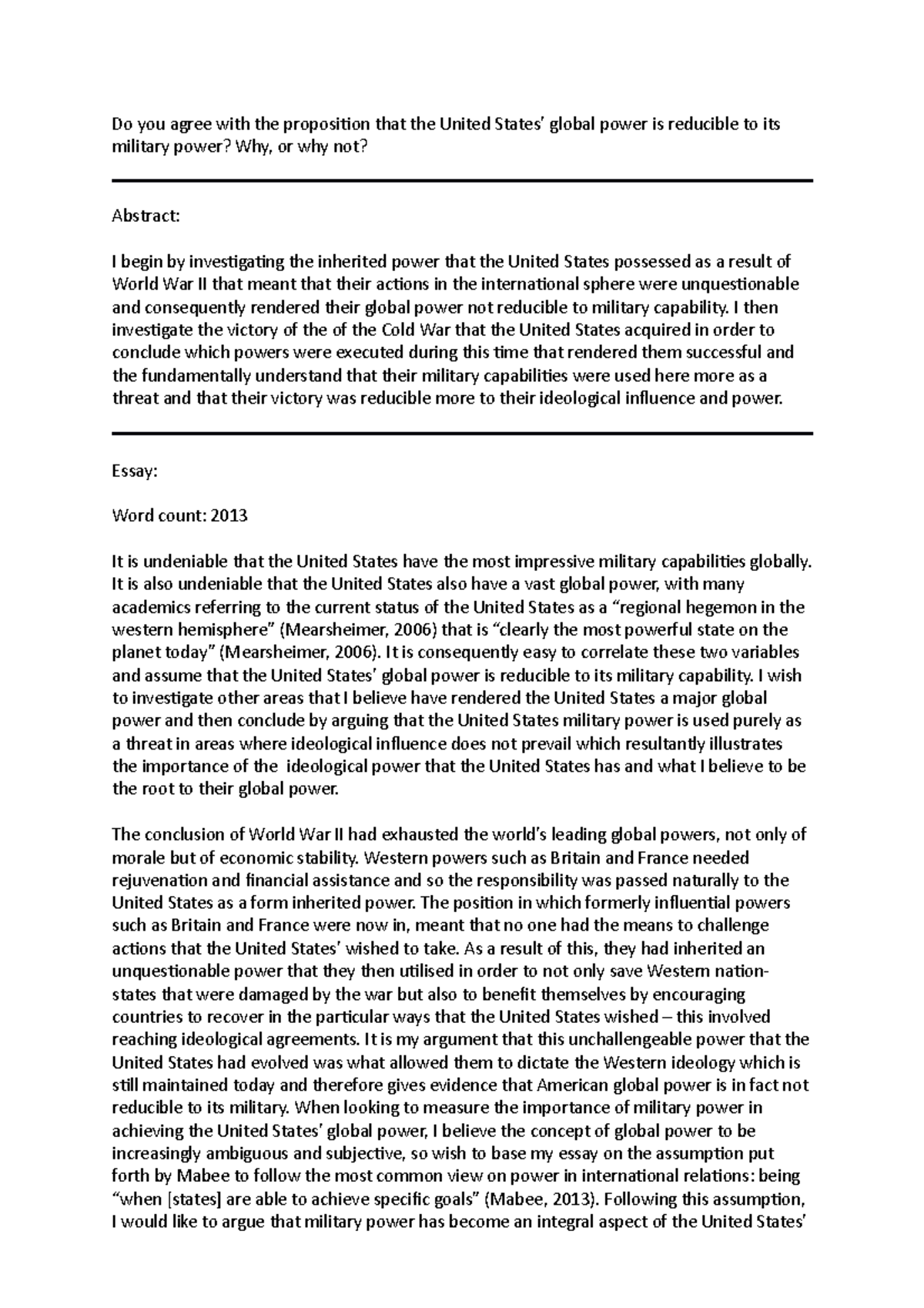 US National Security Summative Essay - Do you agree with the ...