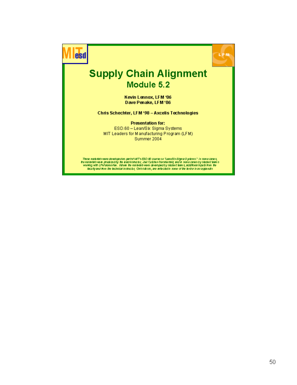 INDU 321-Lecture-I - Supply Chain Alignment Module 5. Kevin Lennox, LFM ...
