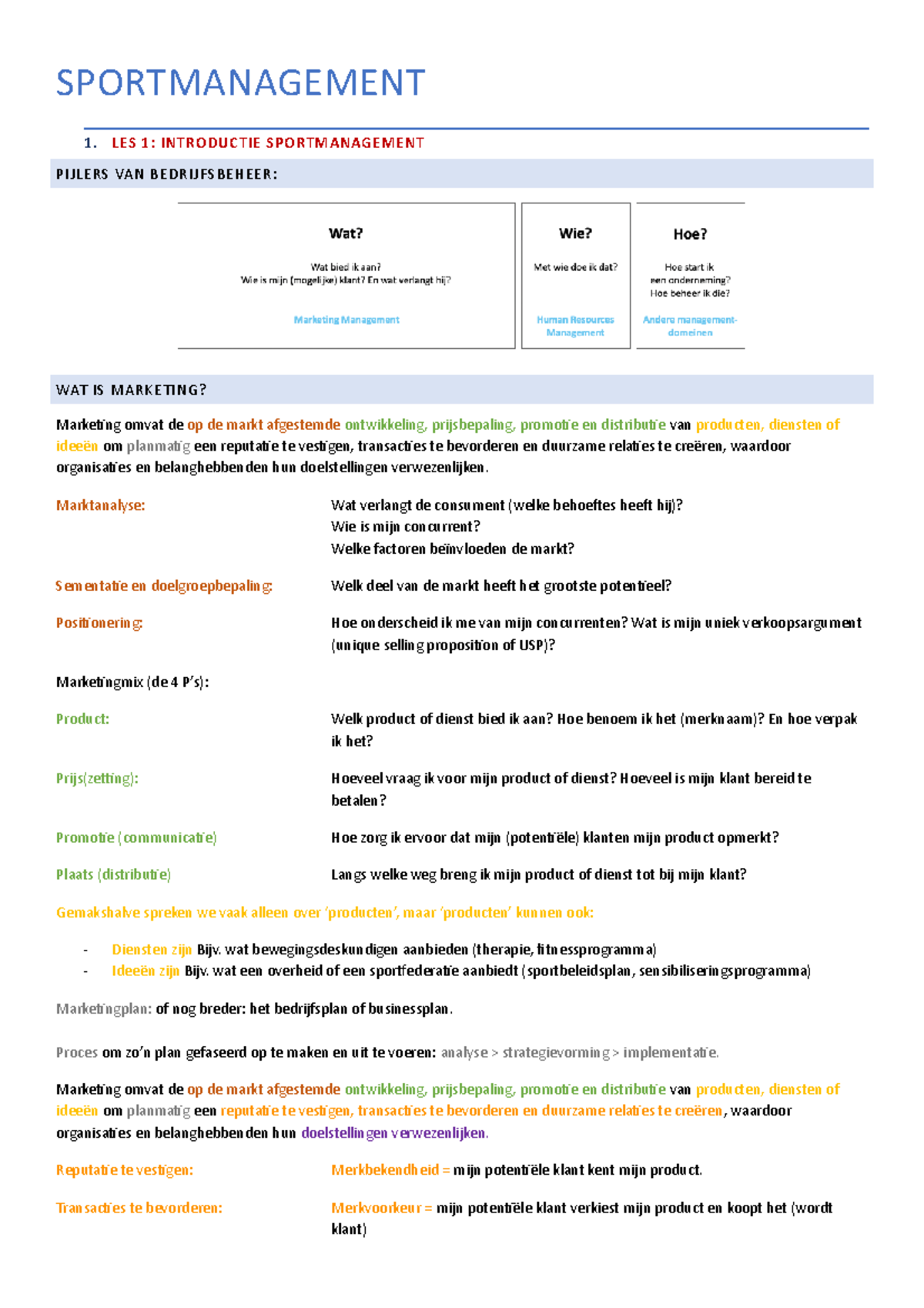 Sportmanagement Samenvatting (hele Cursus) - SPORTMANAGEMENT 1. LES 1 ...