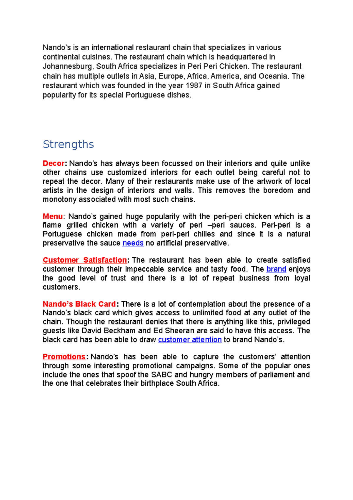 Presentation Note - Assessment 2 - bus thinking - Nando’s is an ...