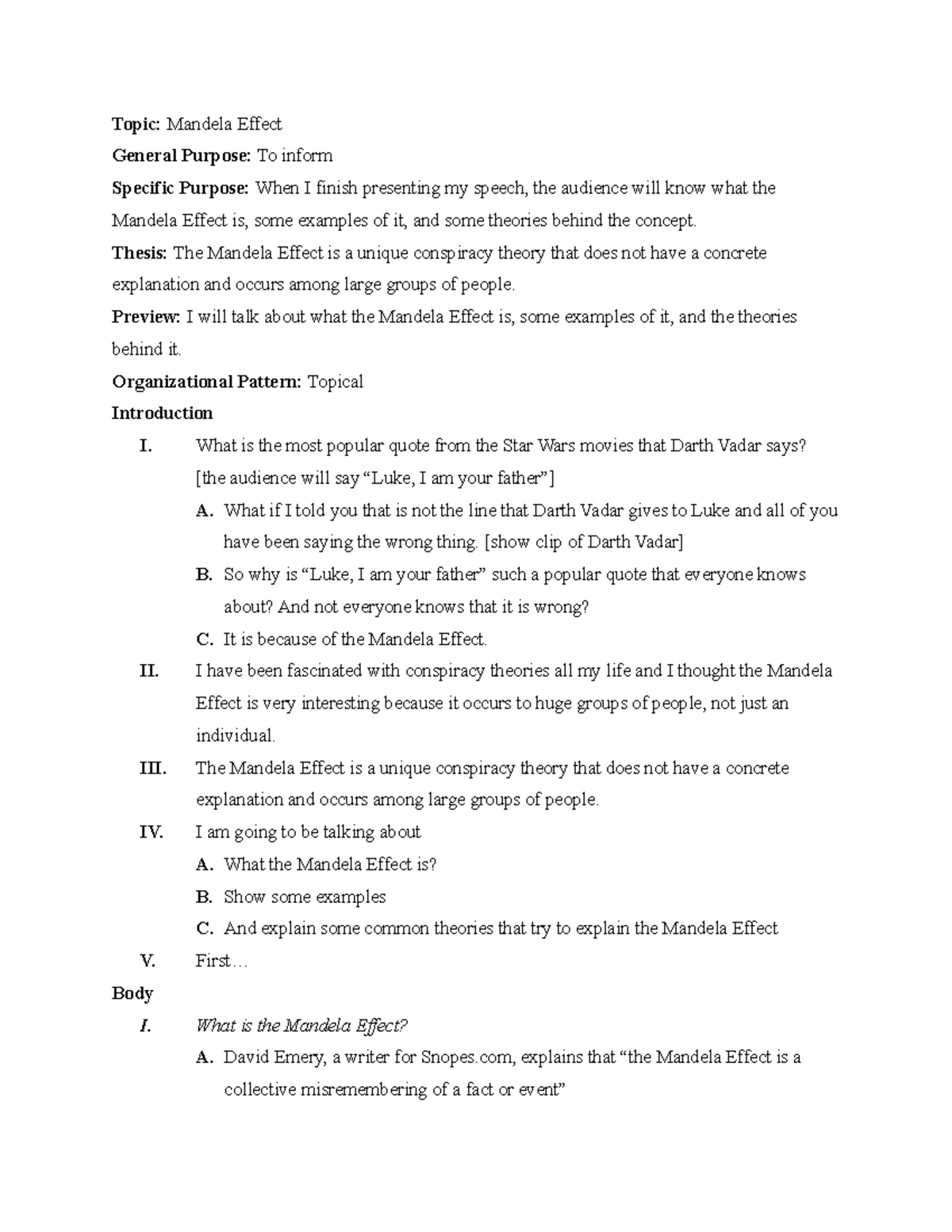 Informative Speech Outline - CMM 120 - SLU - StuDocu