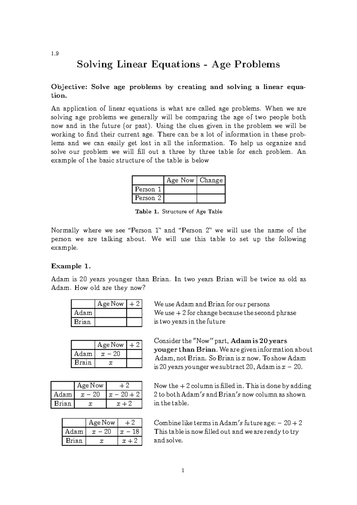 Age Problems - age problem - Solving Linear Equations - Age Problems ...
