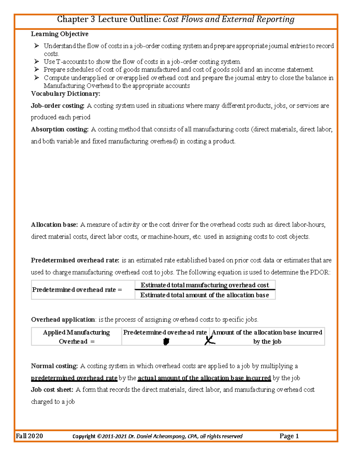 01 Chapter 03 Outline - Ch 3 in class notes - Learning Objective ...
