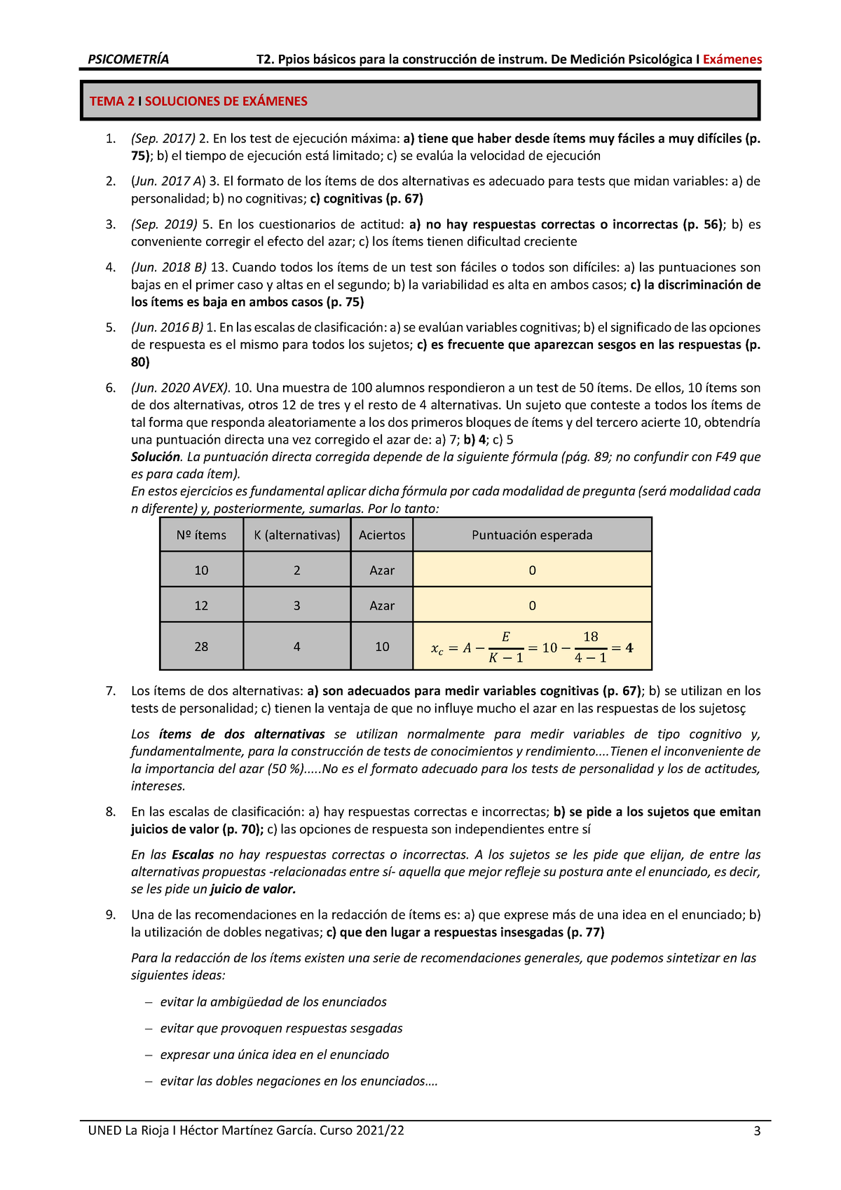 T2 Psicometría Ejercicios 3 6 Tema 2 I Soluciones De ExÁmenes Sep 2017 2 En Los Test De 1223