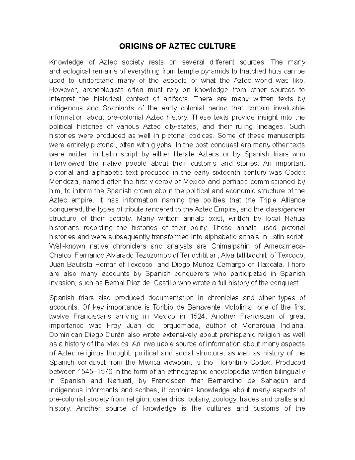 Cultura Azteca - ORIGINS OF AZTEC CULTURE Knowledge of Aztec society ...