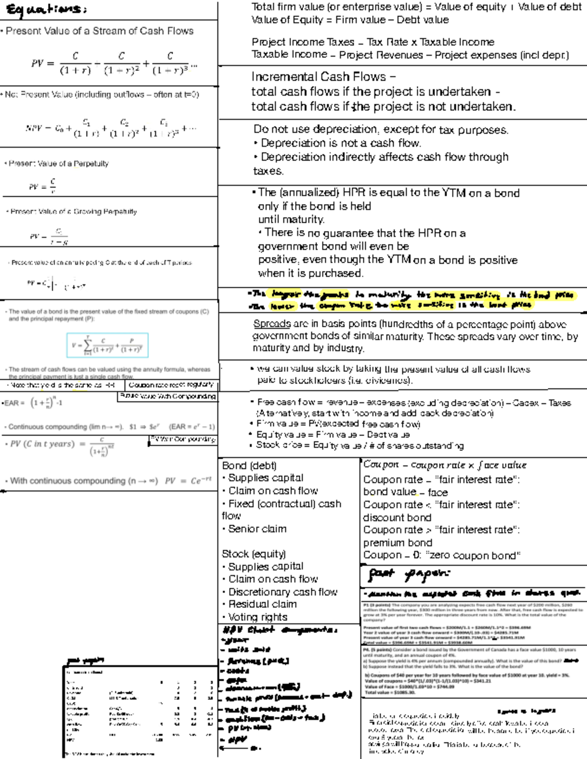 Cheat sheet - Total firm value (or enterprise value) = Value of equity ...