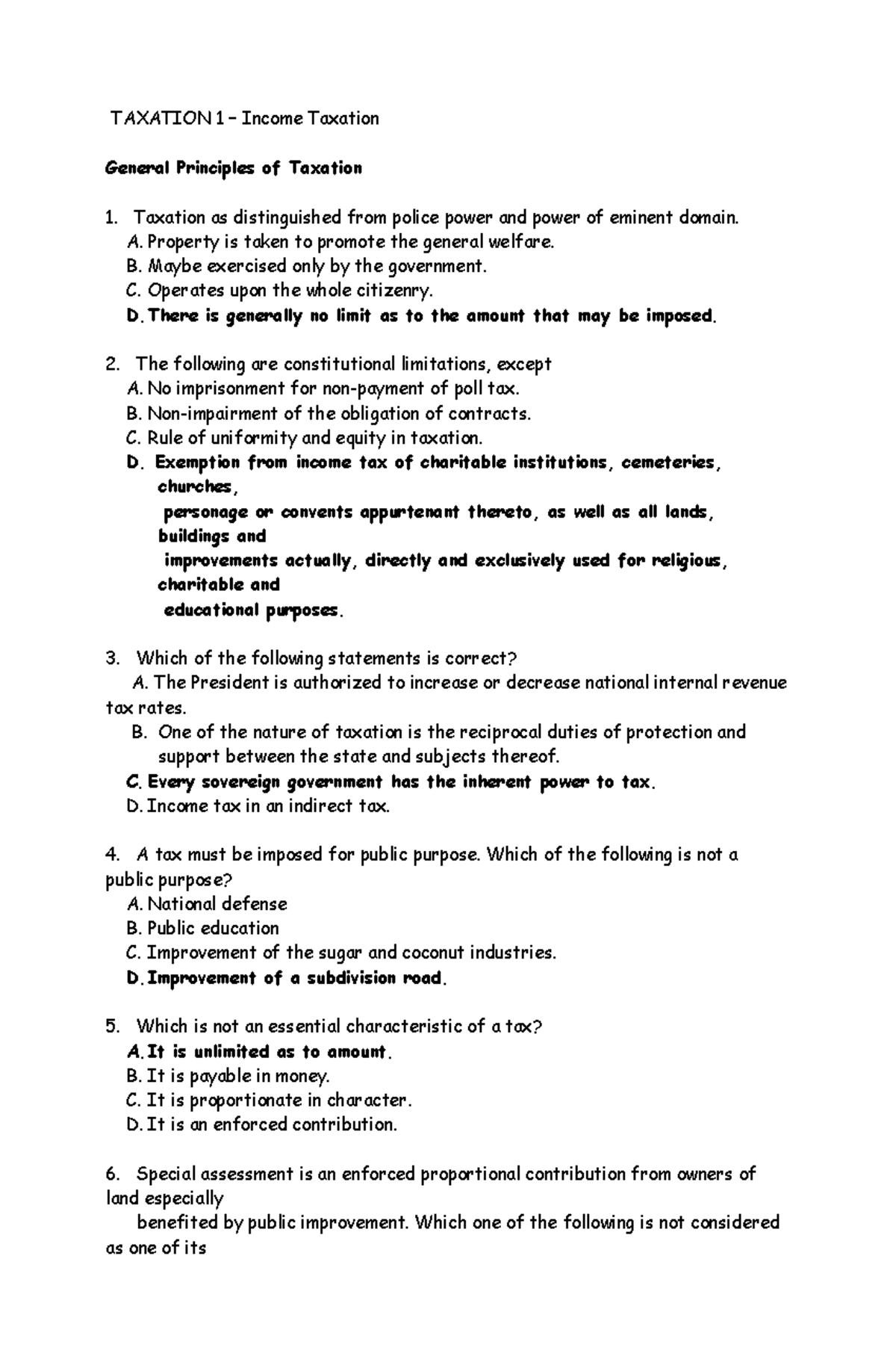 Idoc - notes - TAXATION 1 – Income Taxation General Principles of ...