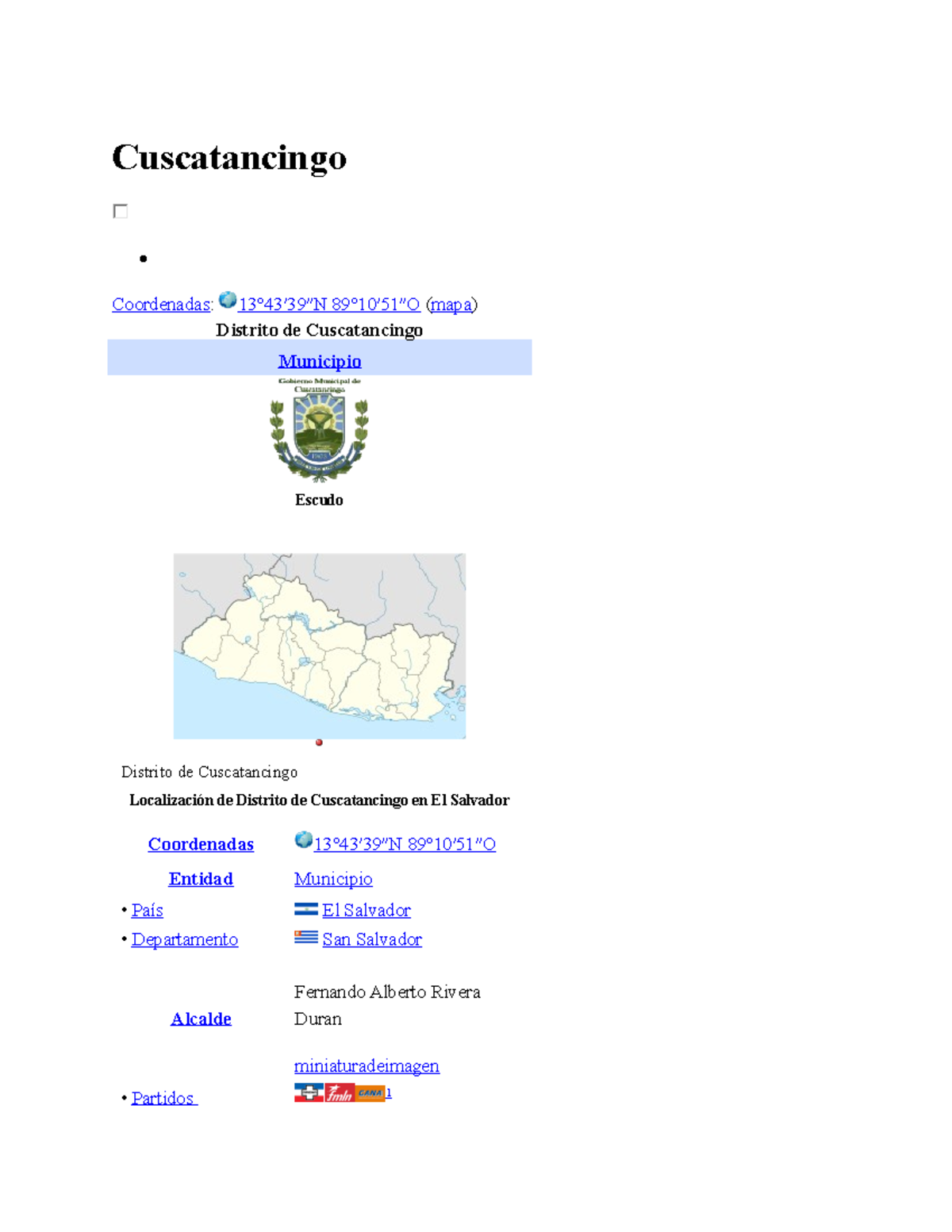 Cuscatancingo Información del municipio Cuscatancingo Coordenadas