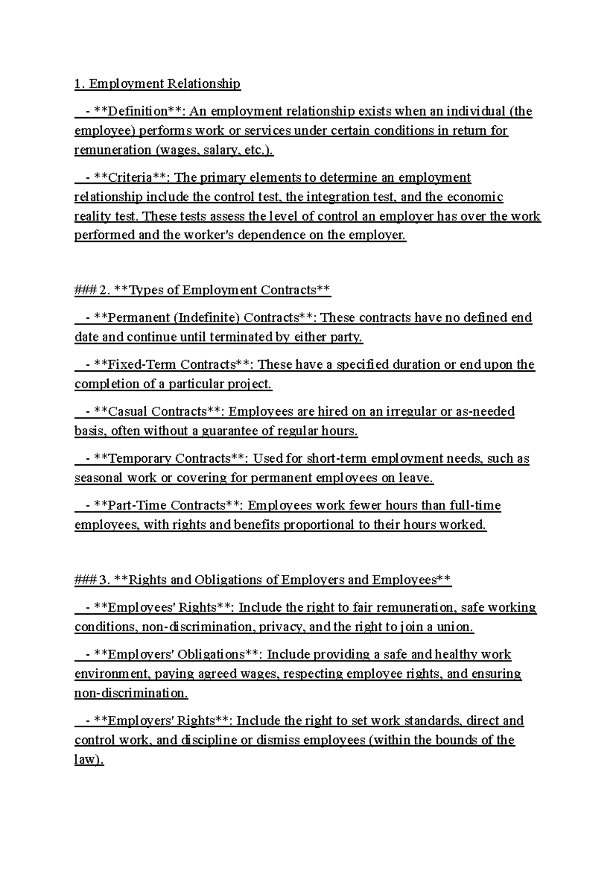 Labour Law 244 Notes FOR STU DOC - Employment Relationship Definition ...