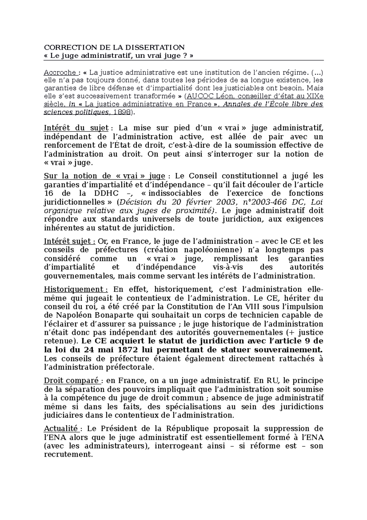 Le JA Est-il Un Vrai Juge - CORRECTION DE LA DISSERTATION « Le Juge ...