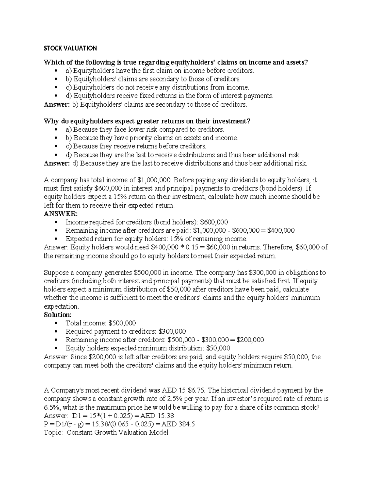 Stock Valuation questions - Tagged - STOCK VALUATION Which of the ...