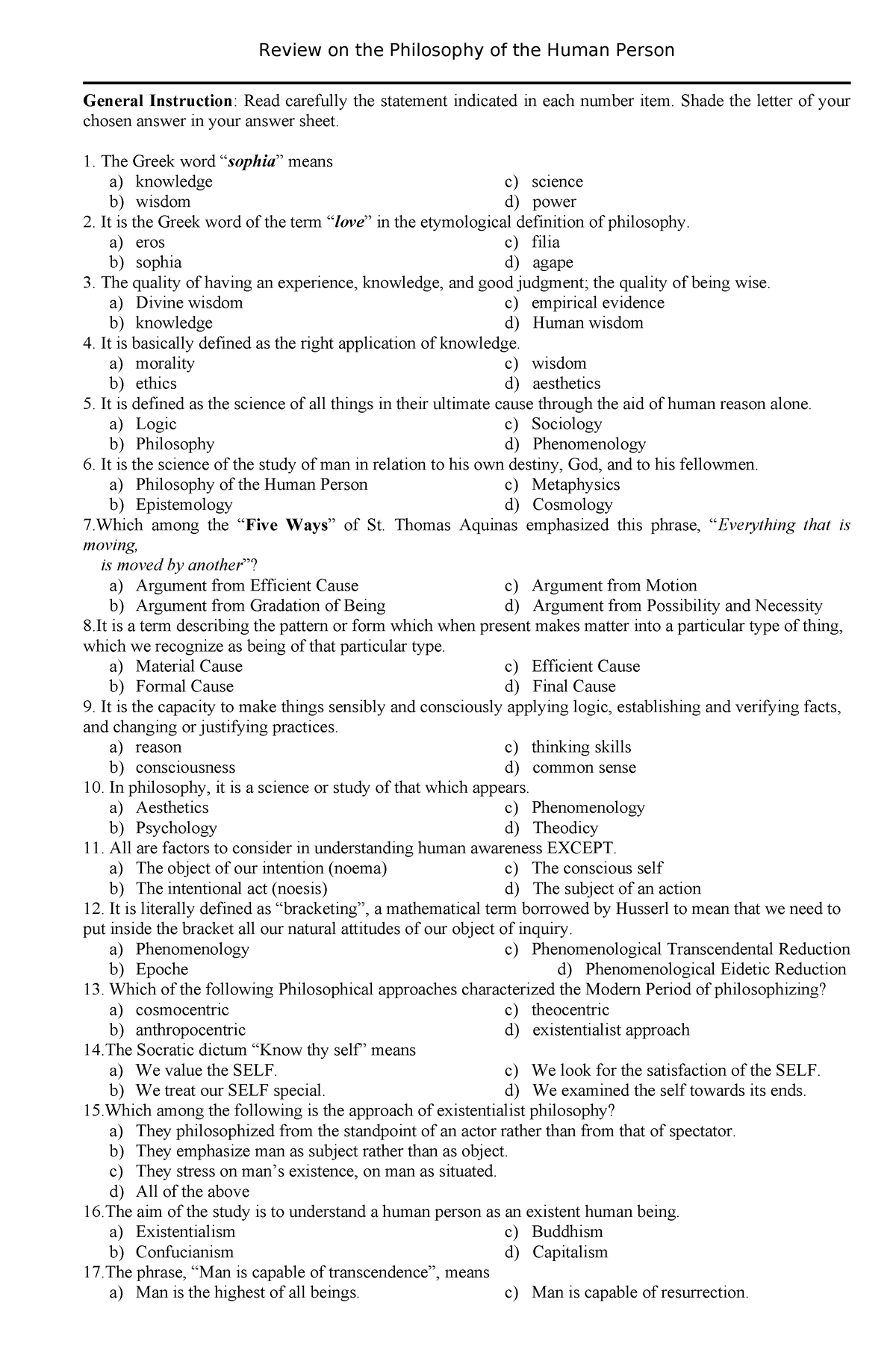 Philo Set 2 - NAT REVIEWER - General Instruction: Read carefully the ...