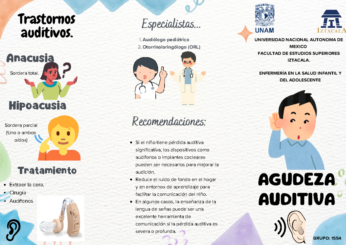 Auditivo - Triptico de agudeza auditiva - Extraer la cera. Cirugía
