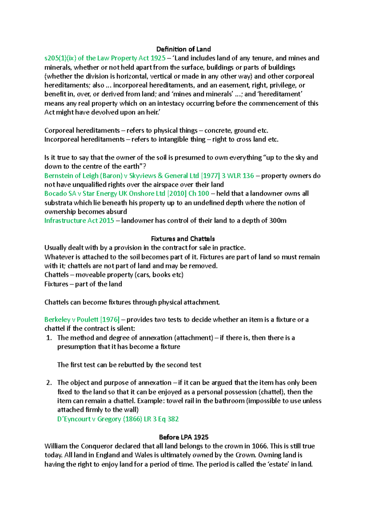 Definition of Land, Legal Estates, Registered/Unregistered, Formalities