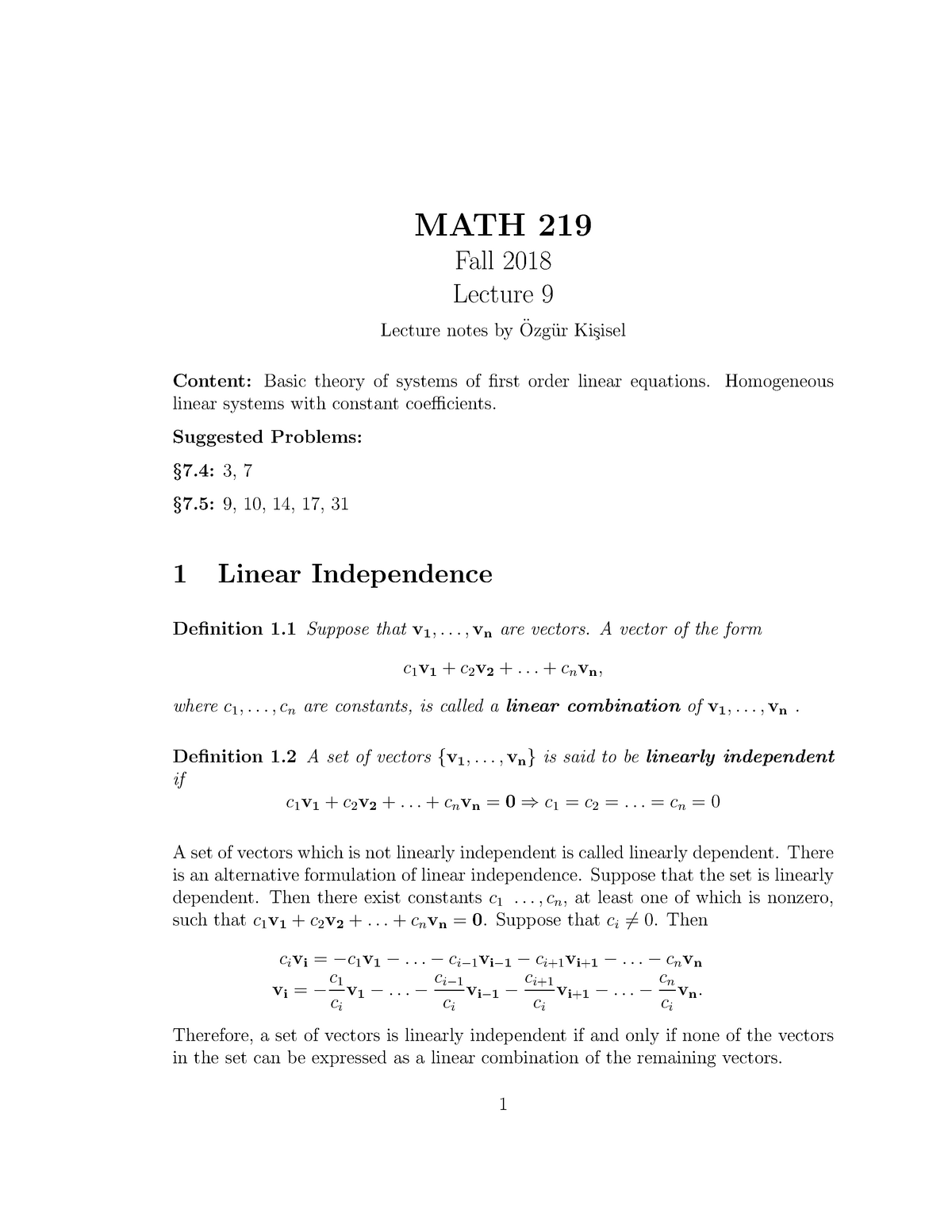 Tem20032 Lecture Notes - MATH 219 Fall 2018 Lecture 9 Lecture Notes ...