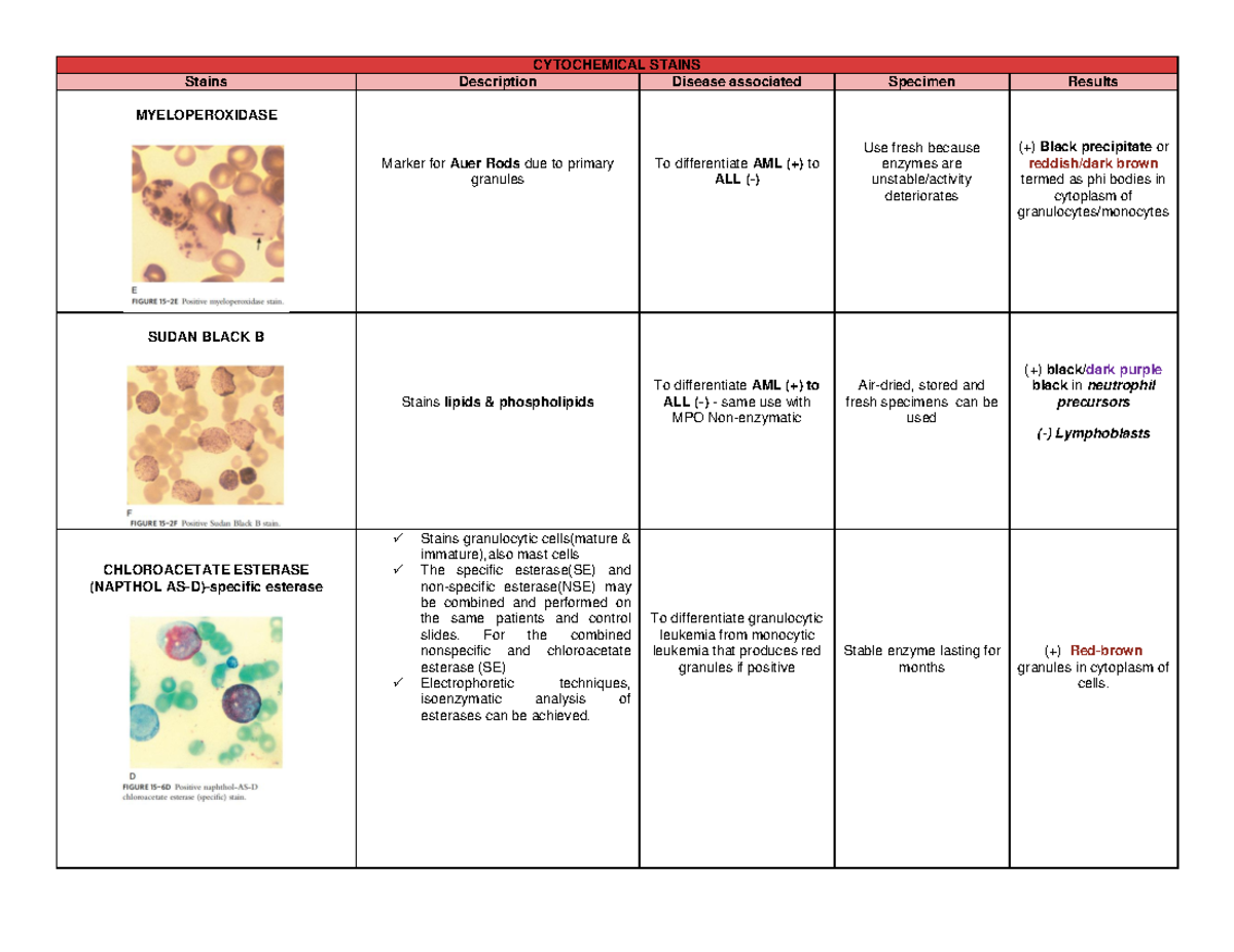 Cytochemical - CYTOCHEMICAL STAINS Stains Description Disease ...