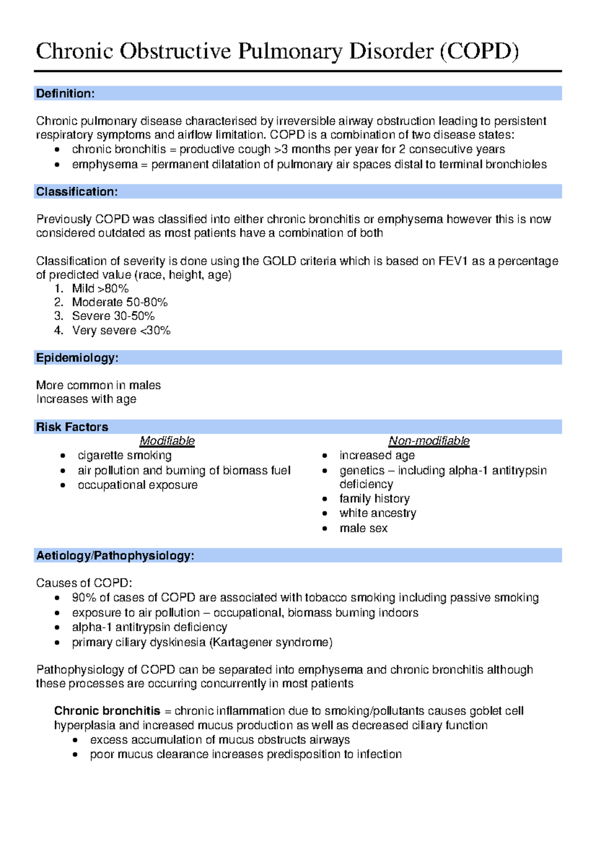 COPD - Key pathology summary - Chronic Obstructive Pulmonary Disorder ...