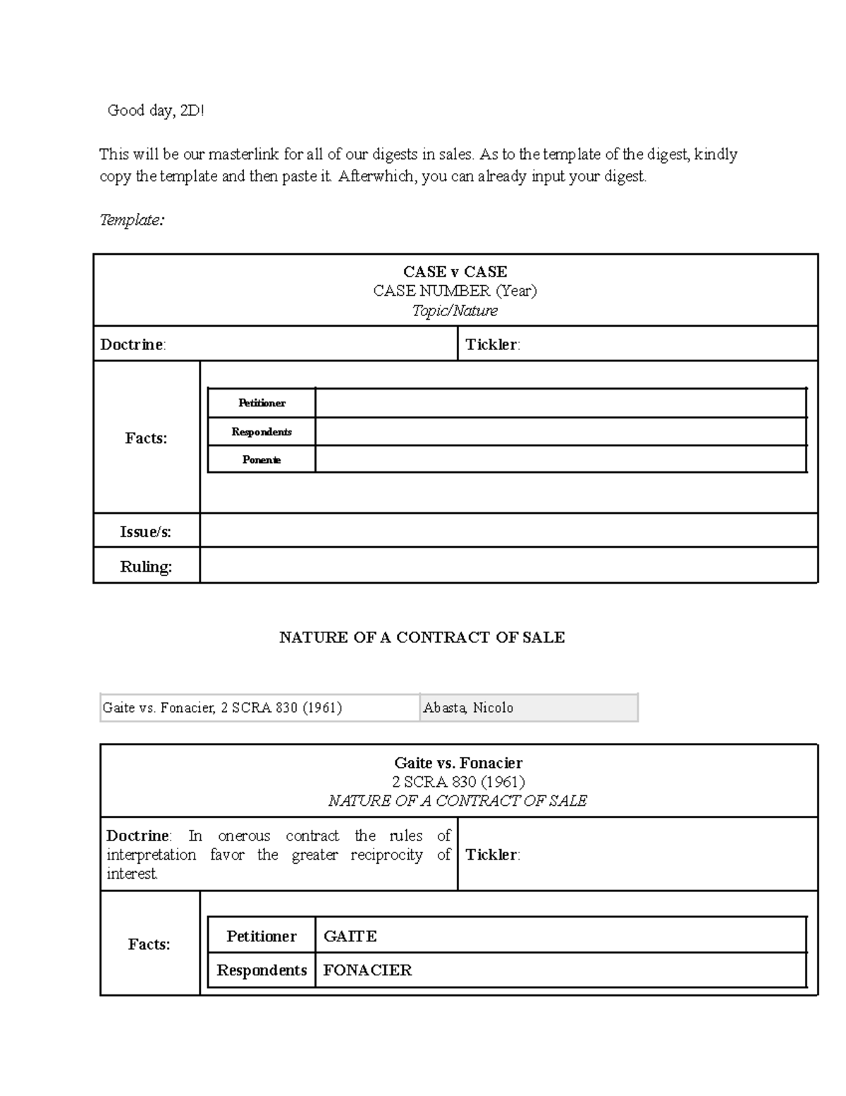 2D Sales Digest - Good day, 2D! This will be our masterlink for all of ...