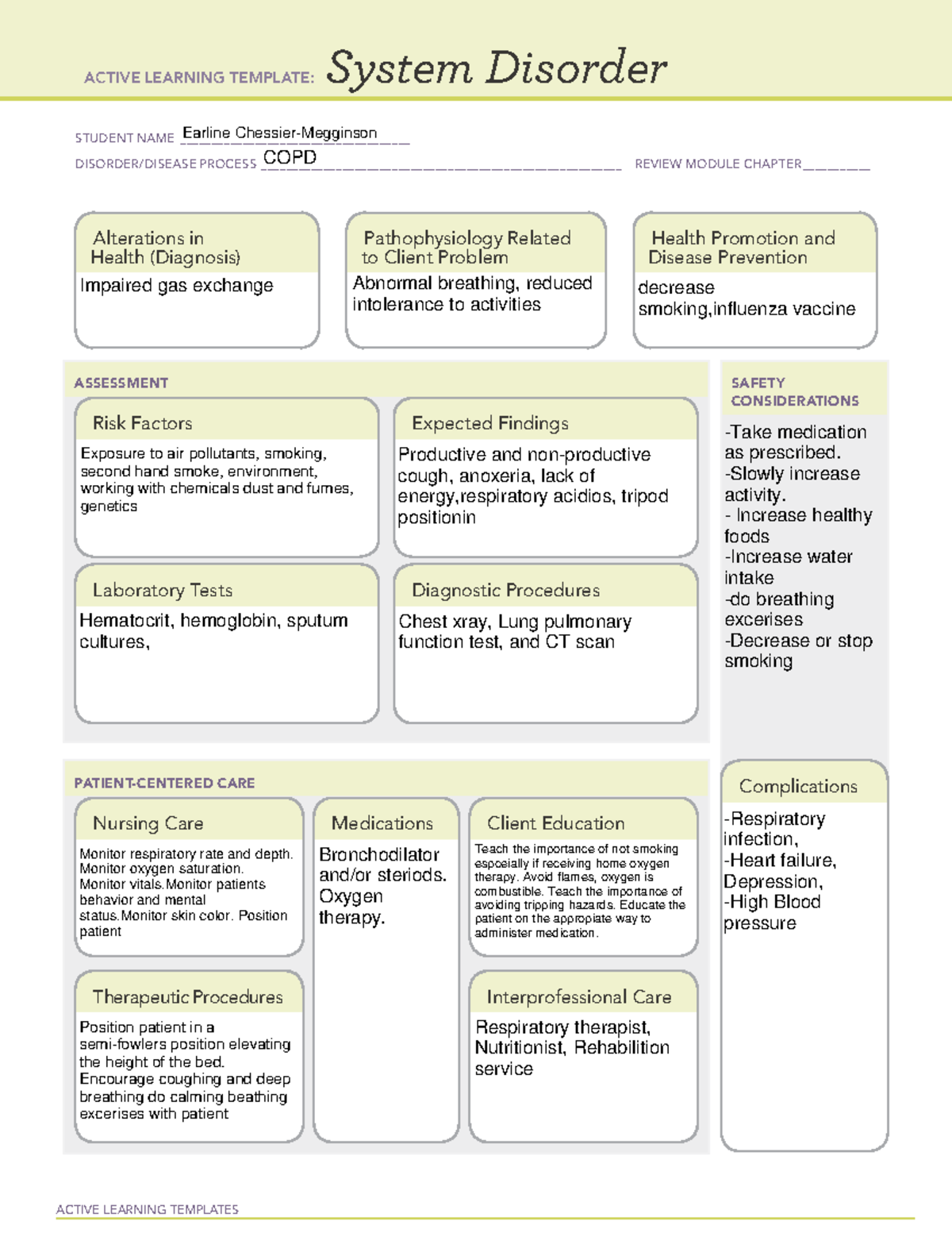 COPD Concept Map - homework - ACTIVE LEARNING TEMPLATES System Disorder ...