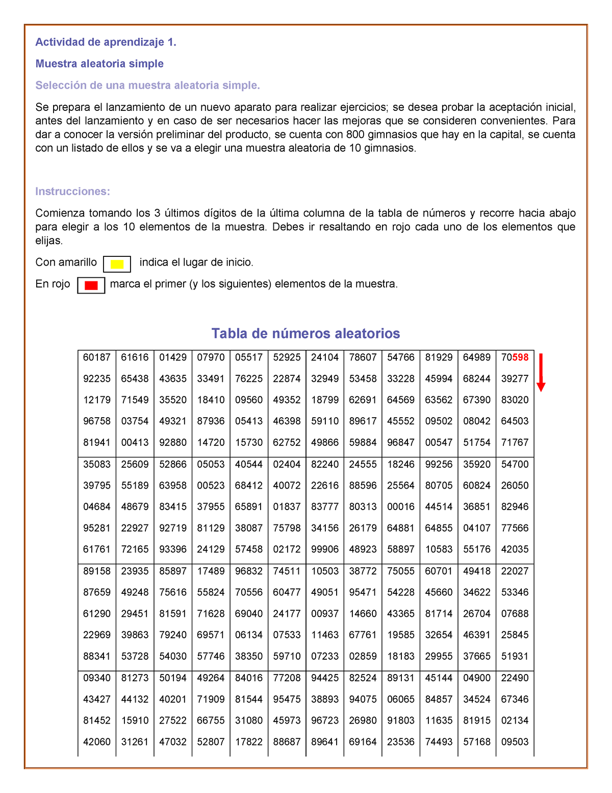 Muetsra Aleatoria Simple - Actividad De Aprendizaje 1. Muestra ...