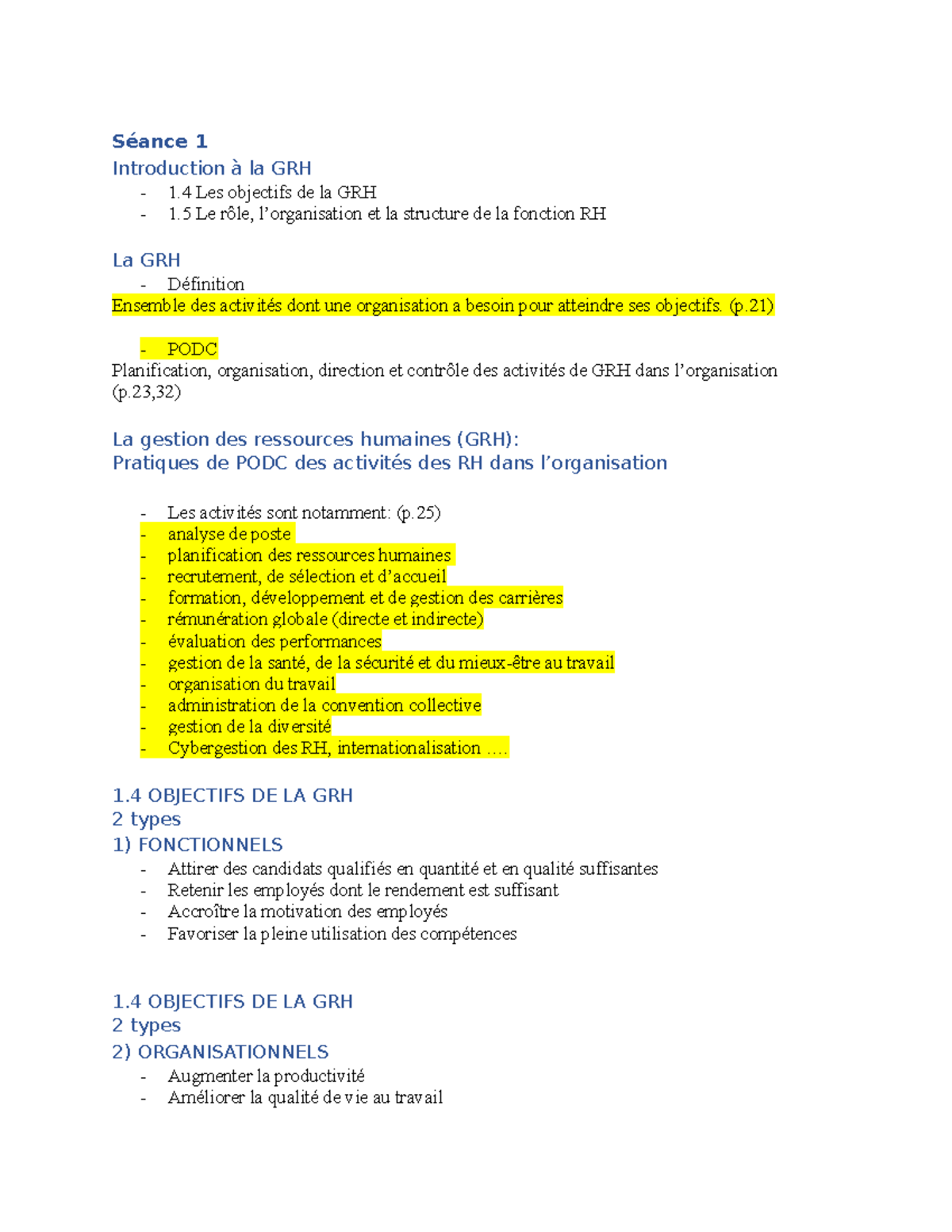 ORH1600 Conversion Word - Séance 1 Introduction à La GRH - 1 Les ...