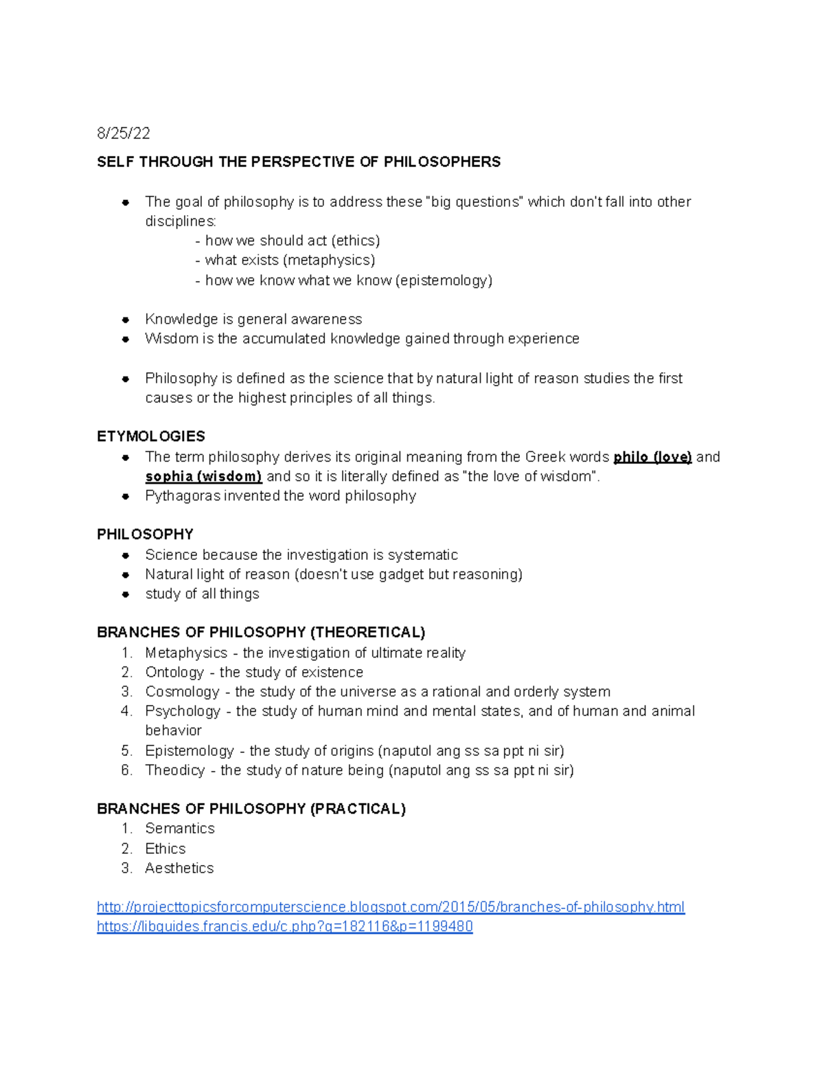 GE113 notes - 8/25/ SELF THROUGH THE PERSPECTIVE OF PHILOSOPHERS The ...