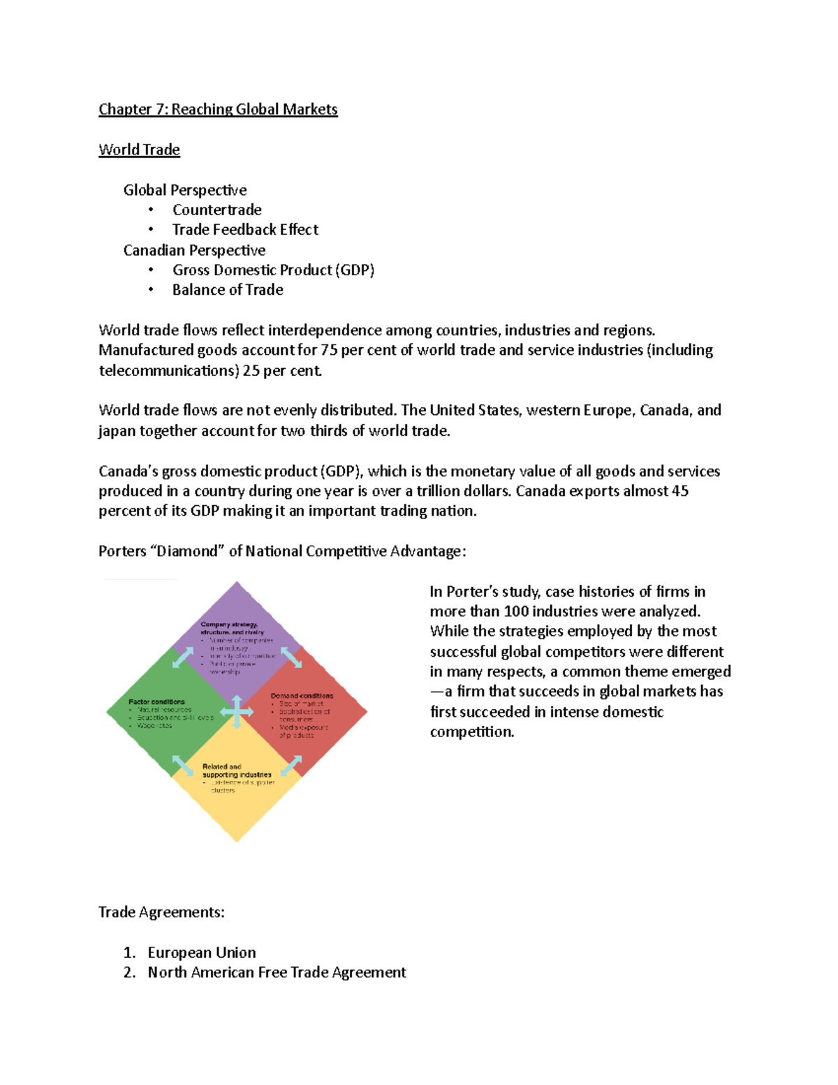 Chapter 7 Notes - Chapter 7: Reaching Global Markets World Trade Global ...