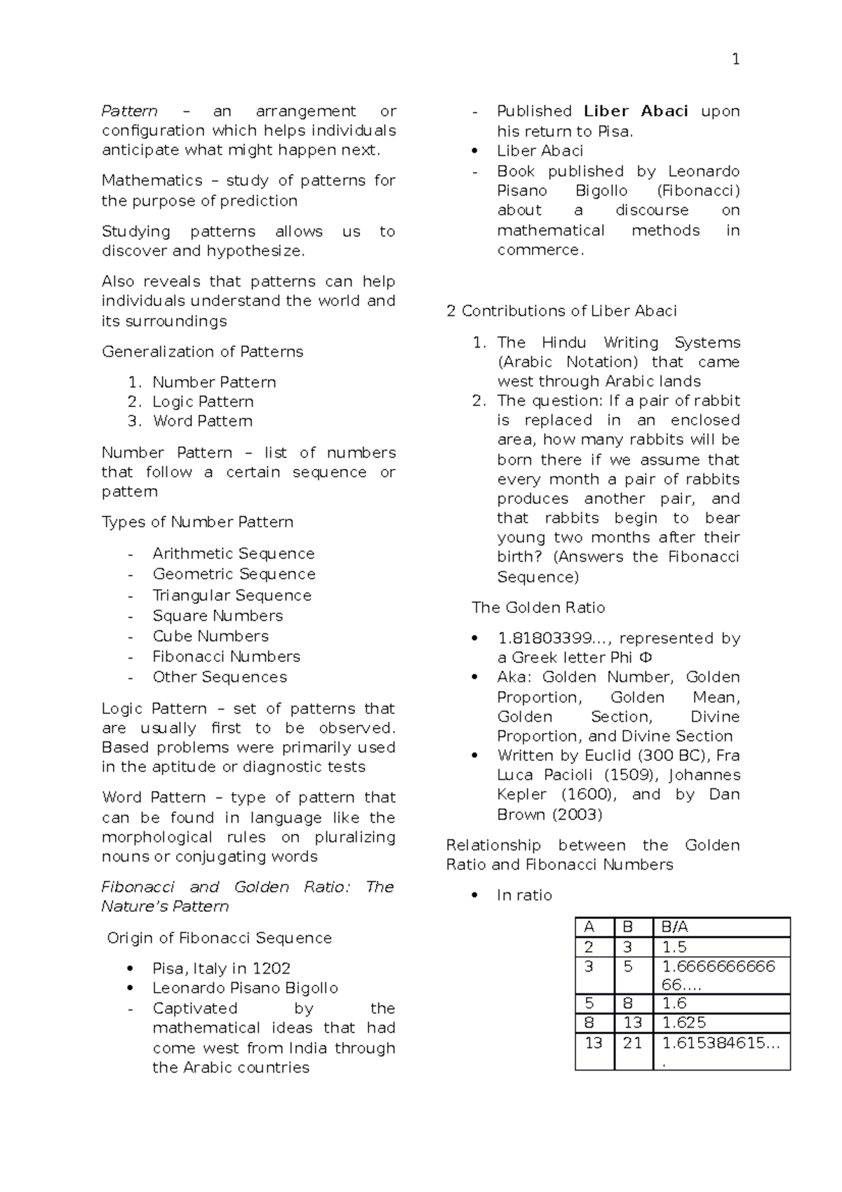 Midterms - MMW Reviewer - 1 Pattern – an arrangement or configuration ...