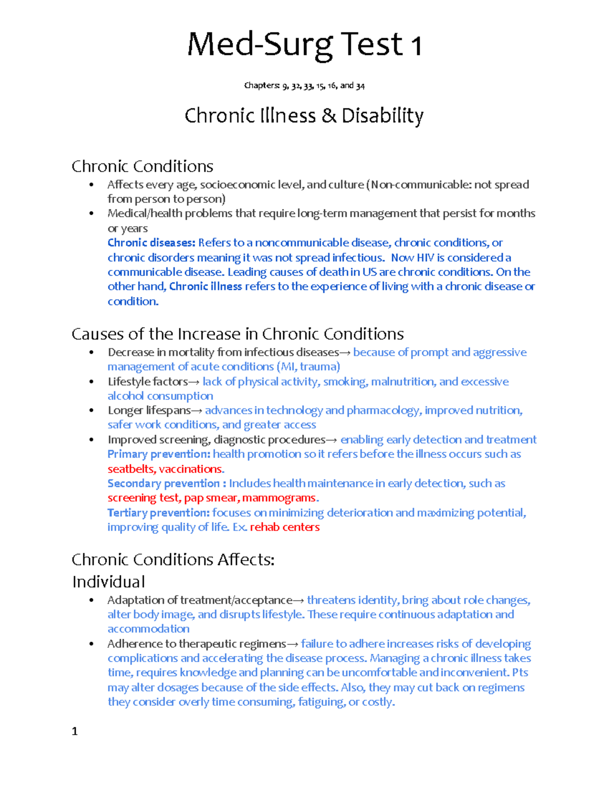 Med Surg Test 1 Notes MedSurg Test 1 Chapters 9, 32, 33, 15, 16