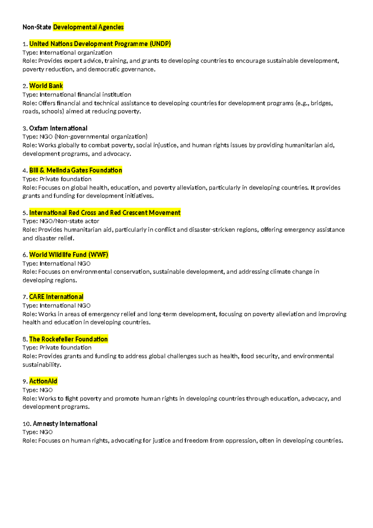 Humanities and other areas - Non-State Developmental Agencies United ...