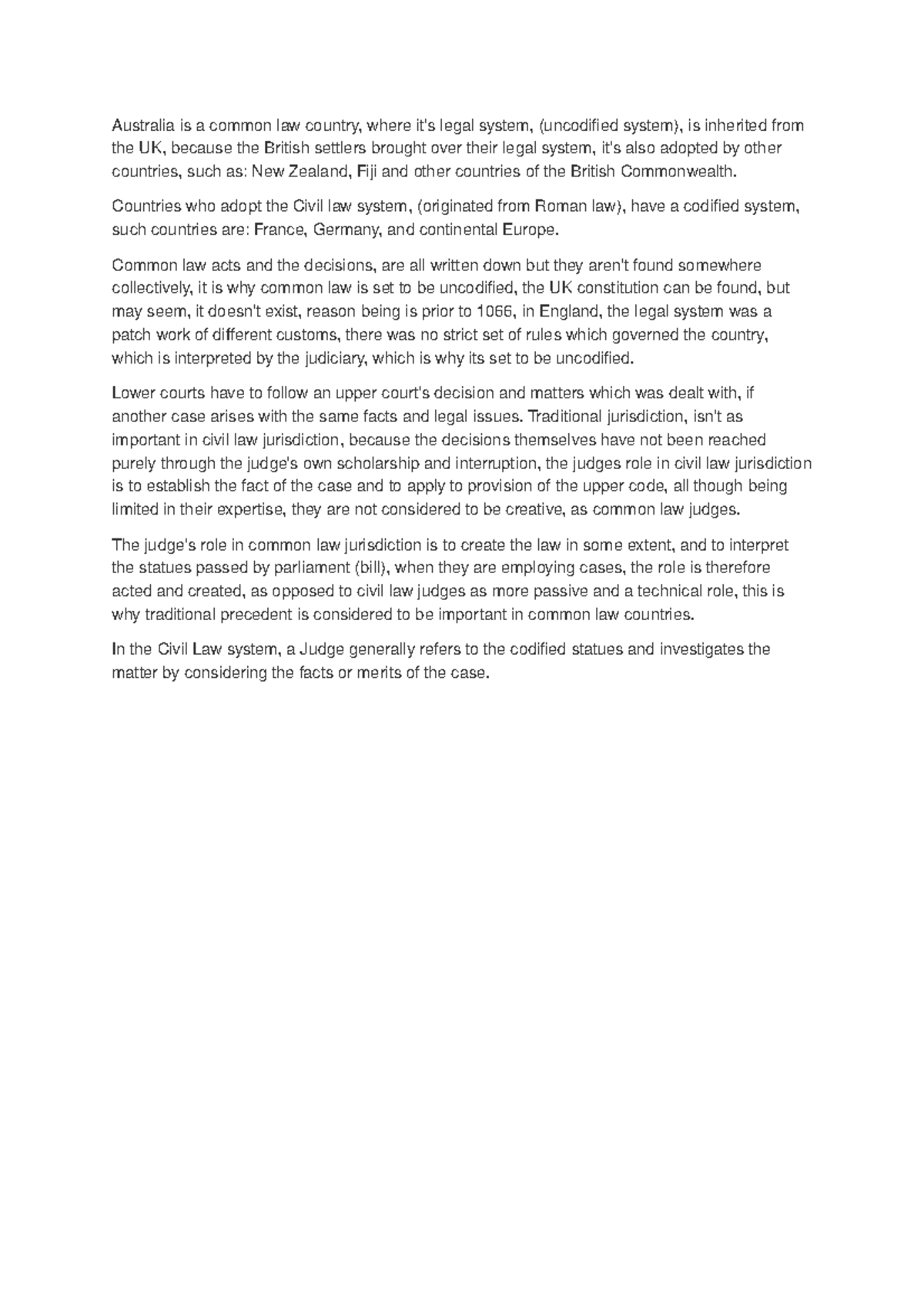 Common law vs civil law systems - Australia is a common law country ...