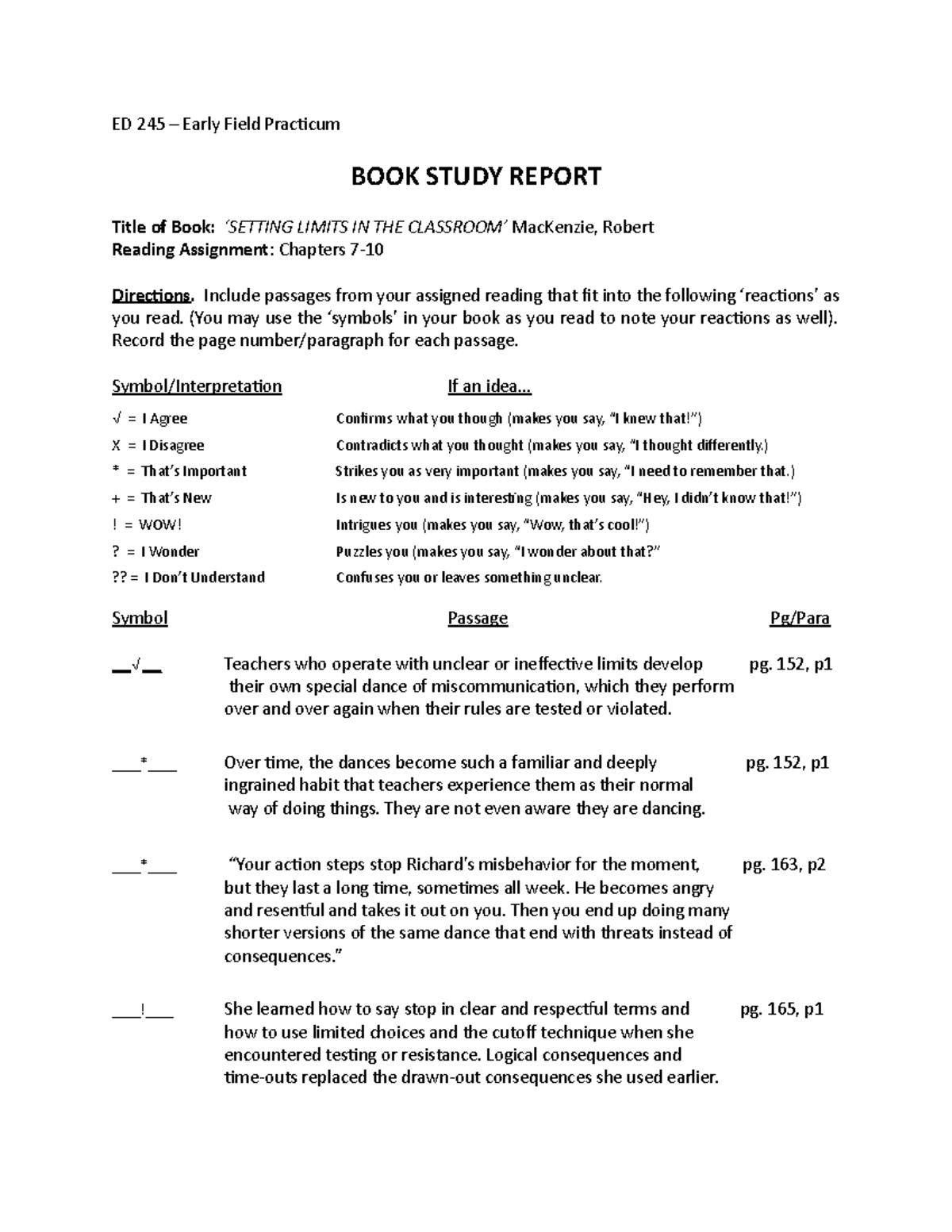 Book Study 3 ED 245 Early Field Practicum BOOK STUDY REPORT Title book-study-3-ed-245-early-field-practicum-book-study-report-title