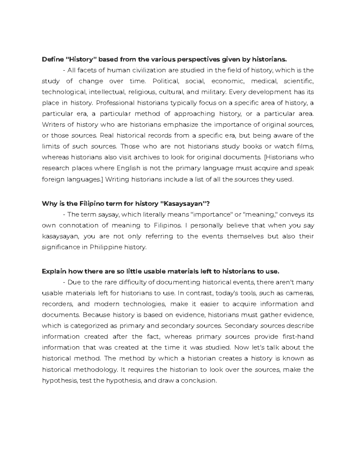 Define History RPH Define