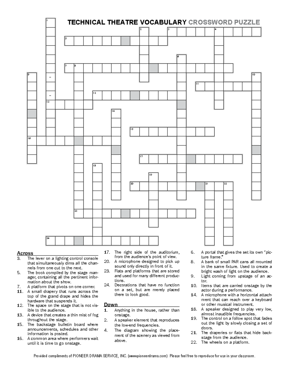 Technical Theatre Vocabulary Crossword Puzzle - Provided compliments of ...