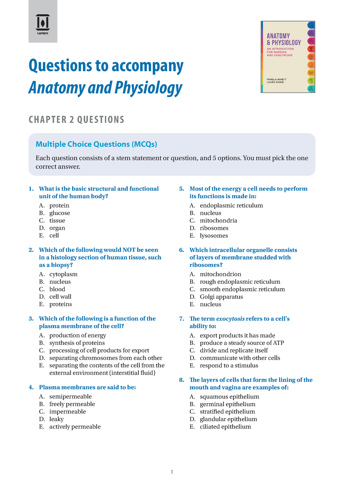 A&P SAQs Chapter 2 - cells and tissues questions and answers pdf for ...