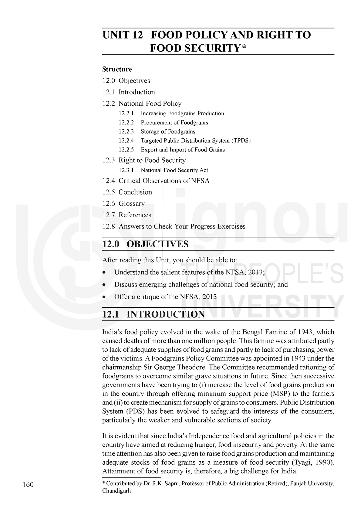 Food security ignou - notes - 160 Social Welfare Administrations UNIT ...