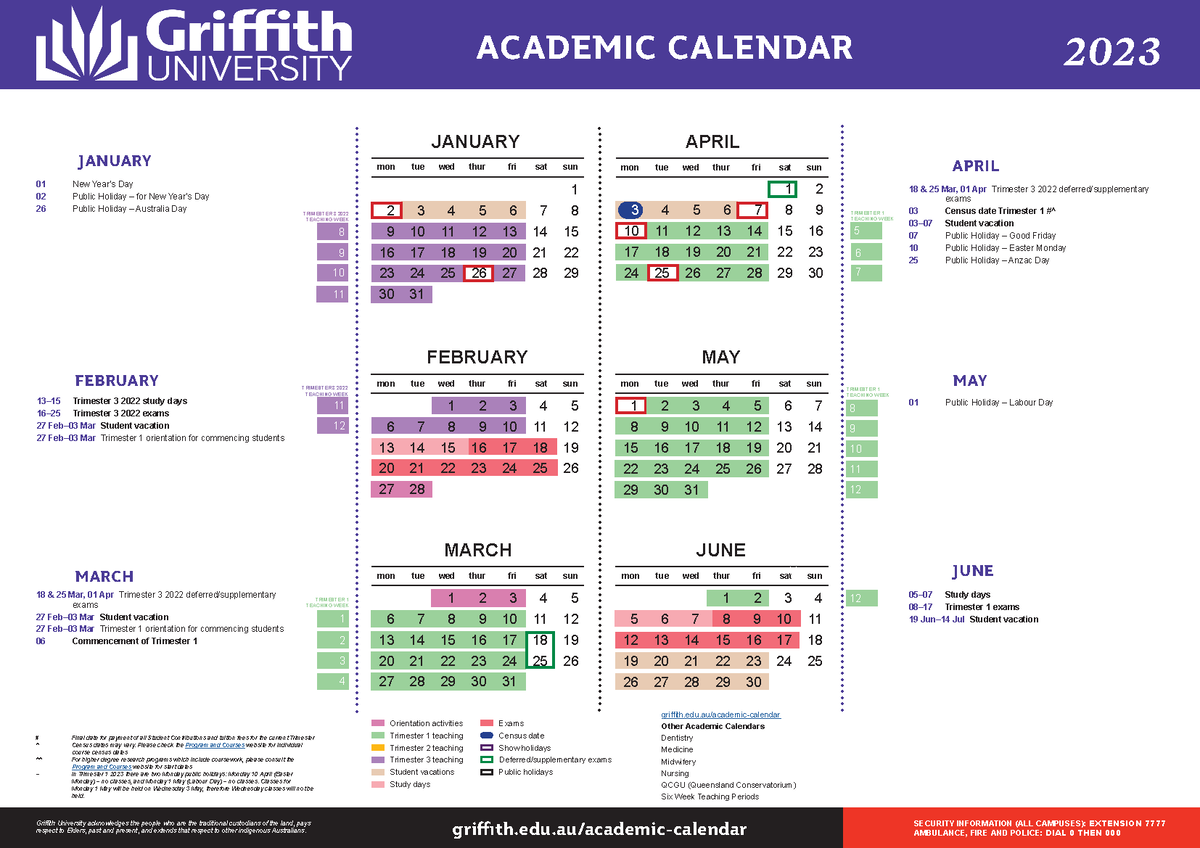 2023 calender 2023 calendar. gri th.edu/academiccalendar Griffith