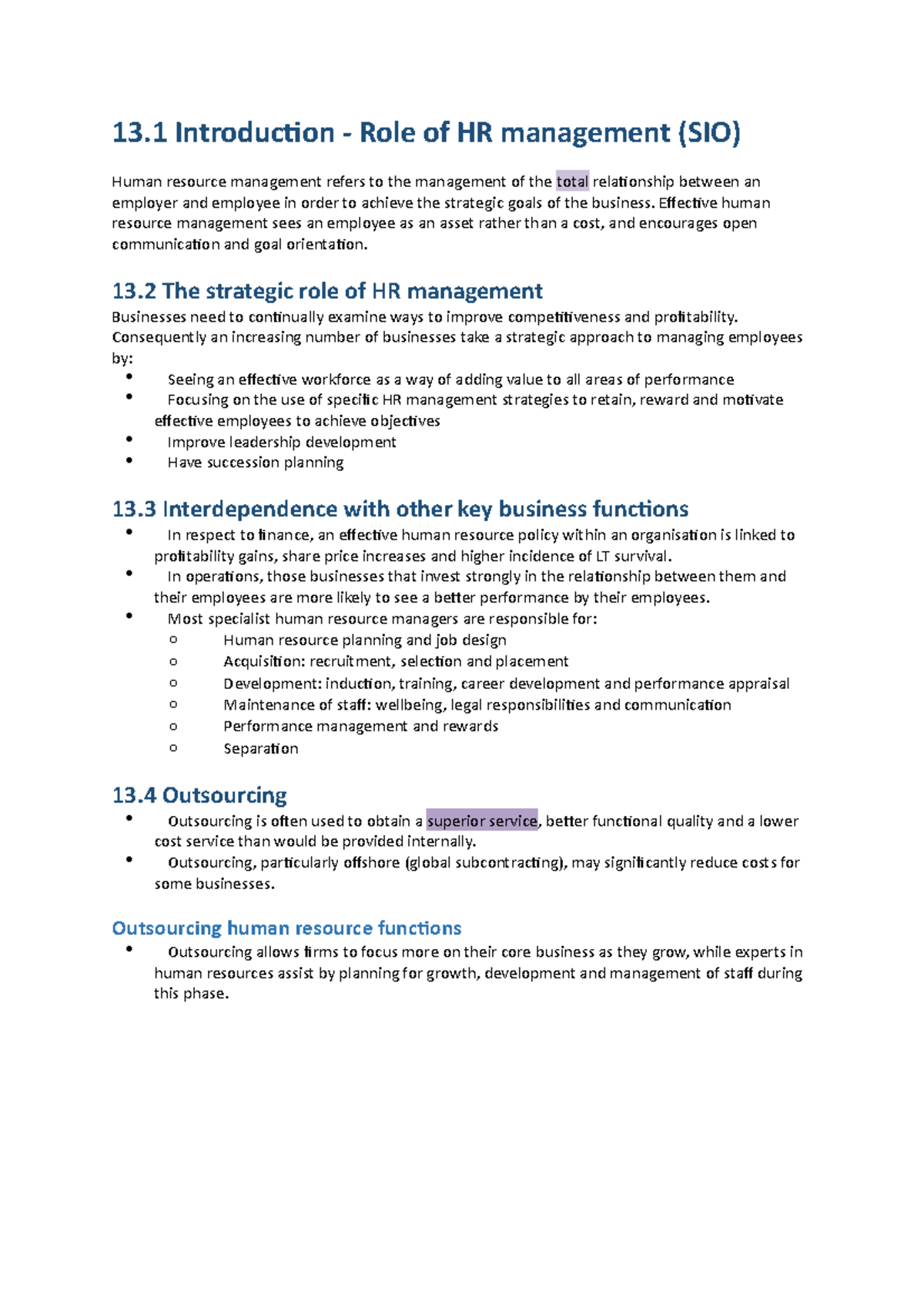 Topic 4 Business Notes - 13 Introduction - Role of HR management (SIO ...