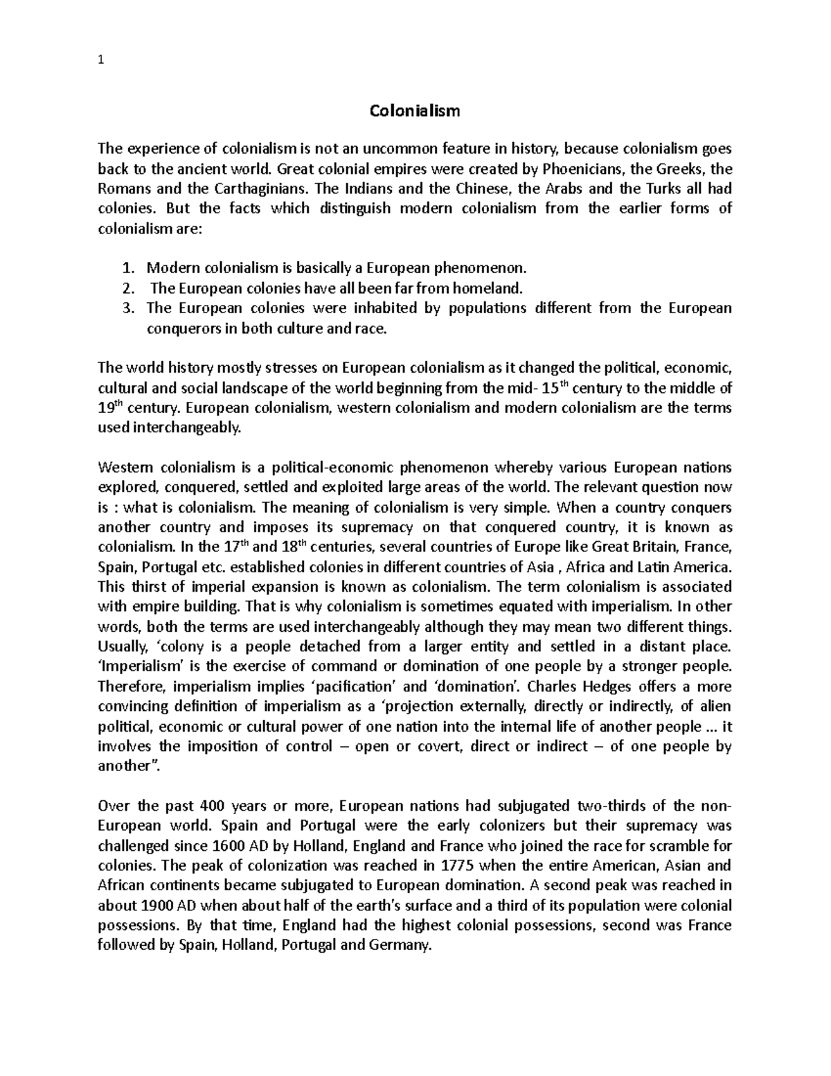 Colonialism - wwww - Colonialism The experience of colonialism is not ...