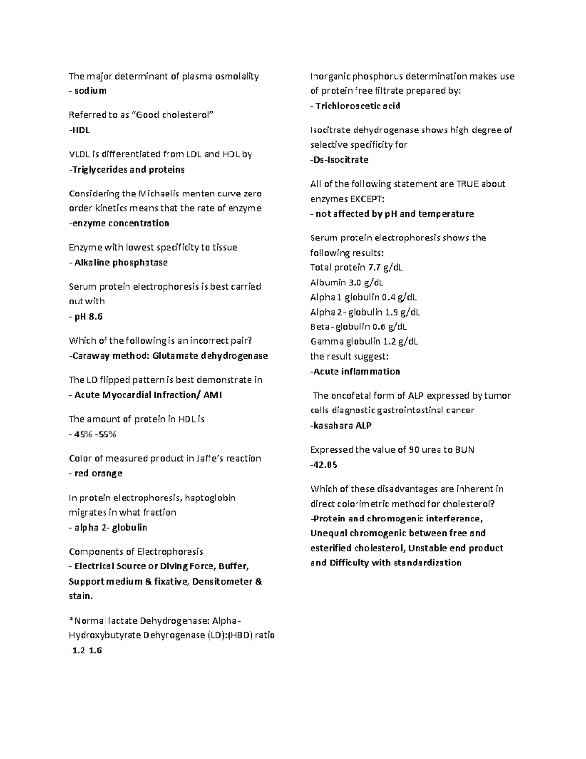 clinical chemistry questions and answers The major determinant of