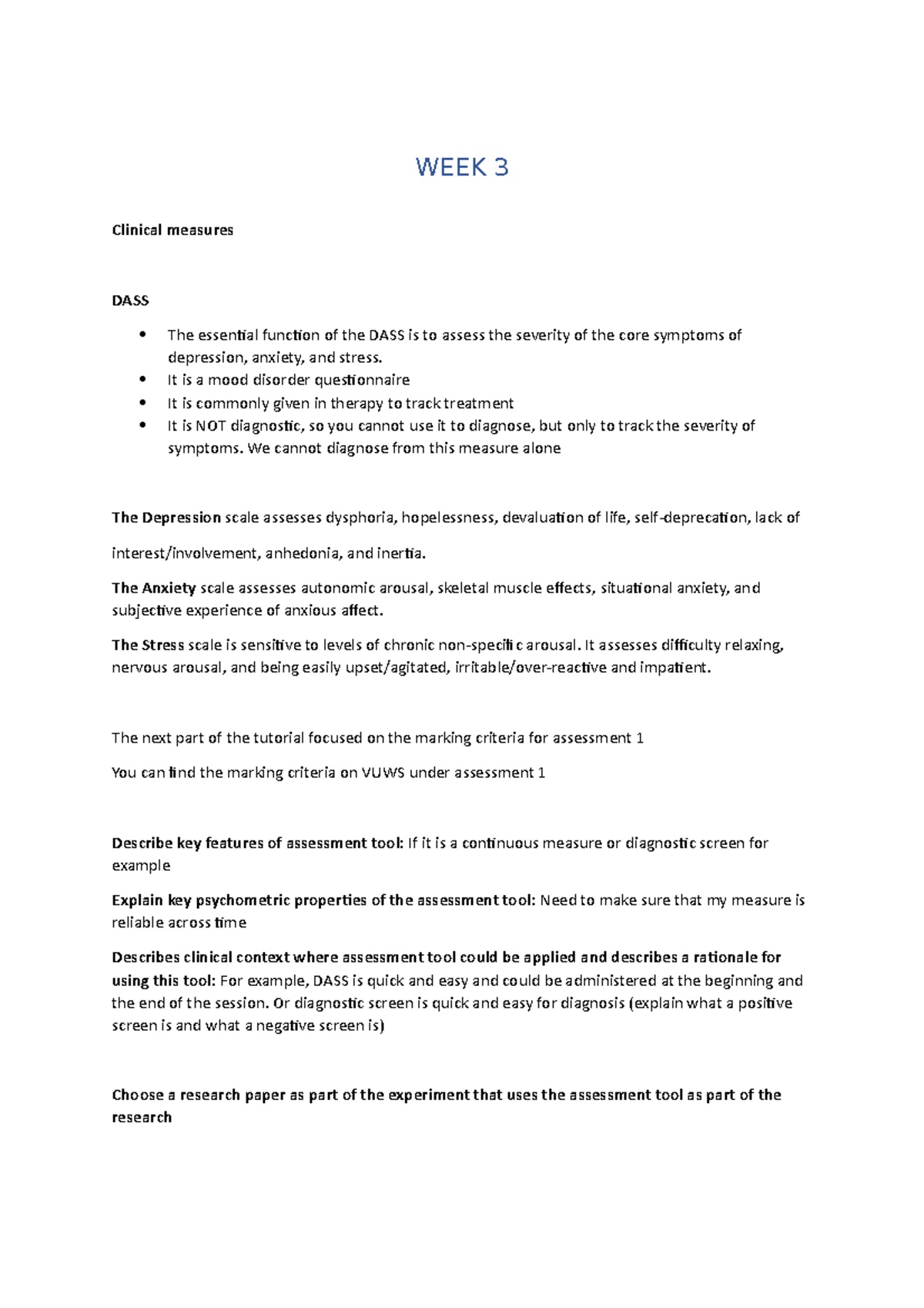 Tutorial Week 3 Theory and Practice of Psychological Assessment and ...