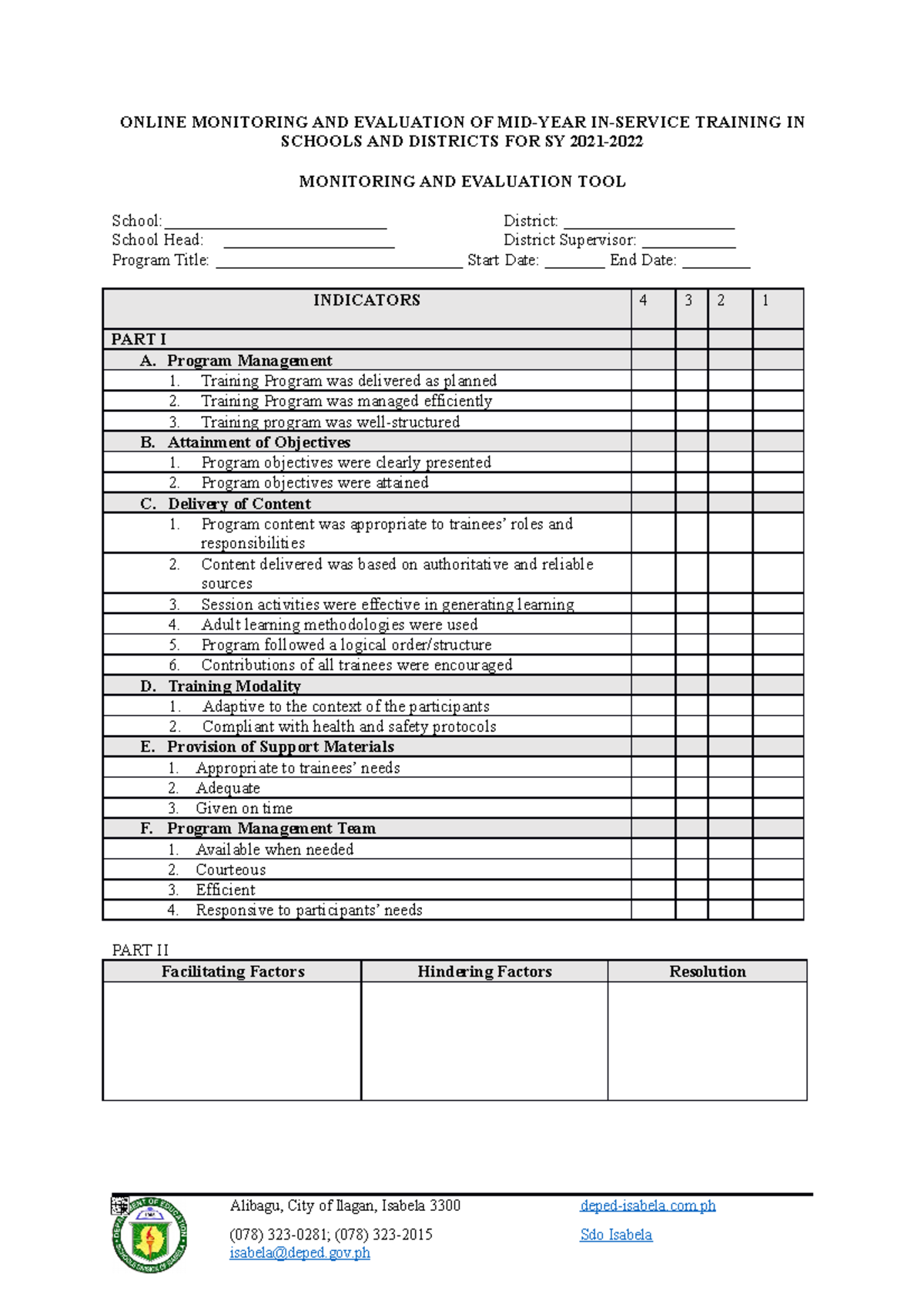 Inset Monitoring TOOL 1 ONLINE MONITORING AND EVALUATION OF MID YEAR 