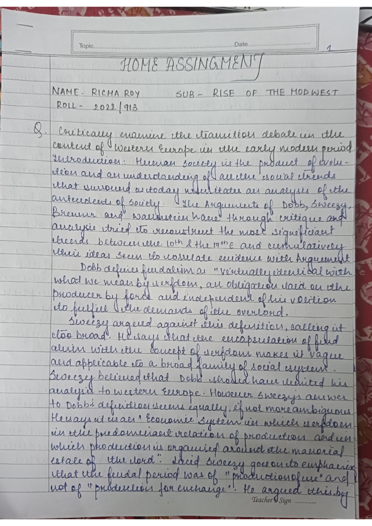 Mod west assignment - Notes - Topic Date 1 HOME ASSINGMENT RICHA ROY ...