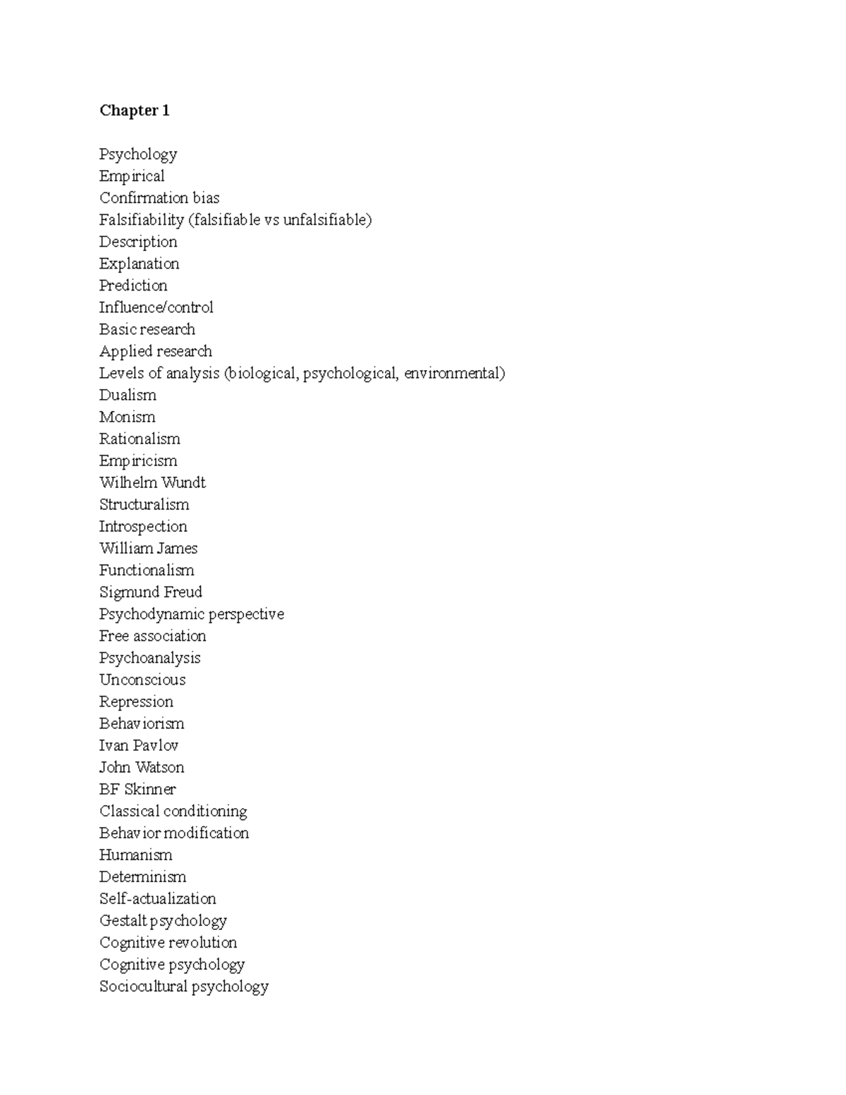 Key Terms Chapter 1 Psychology Empirical Confirmation bias