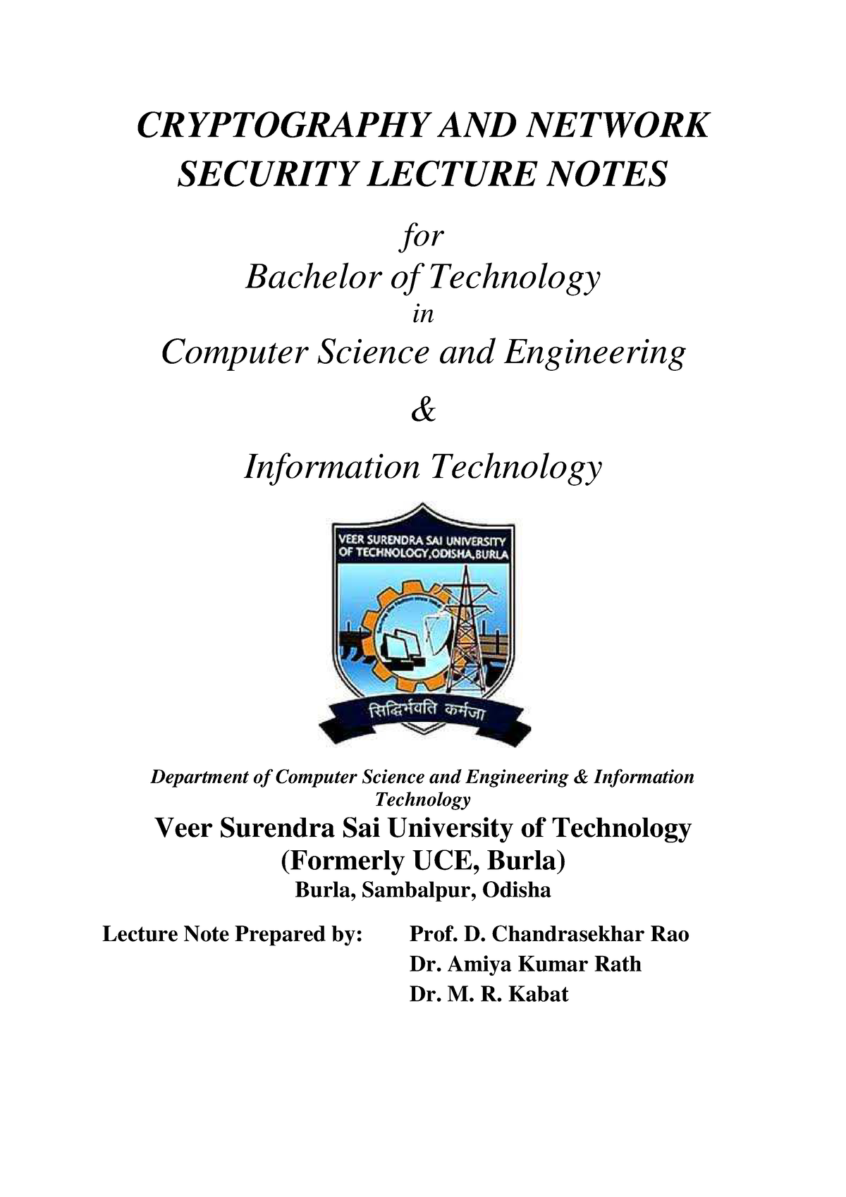 Cns notes enm CRYPTOGRAPHY AND NETWORK SECURITY LECTURE