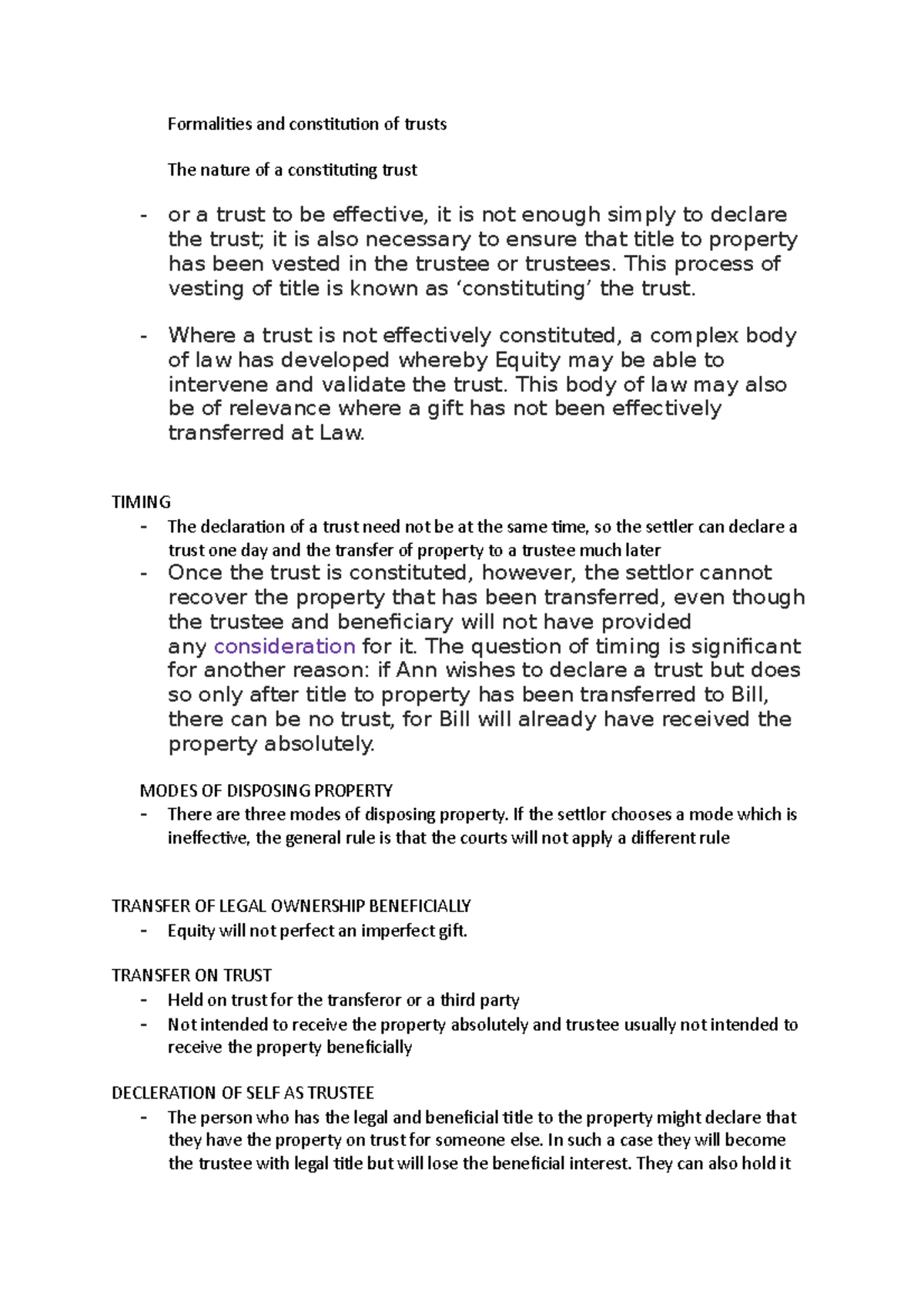 Equity and trust lecture - Formalities and constitution of trusts The ...