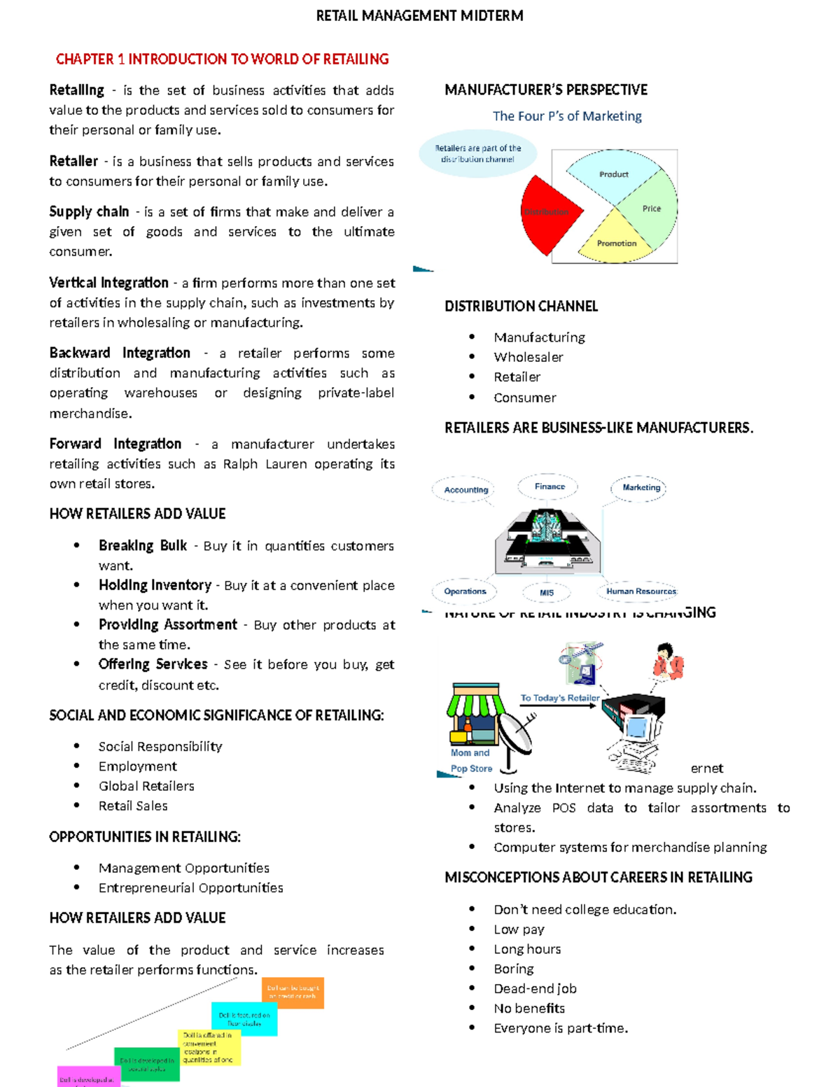 Chapter 1 Intro to world of retailing - RETAIL MANAGEMENT MIDTERM ...