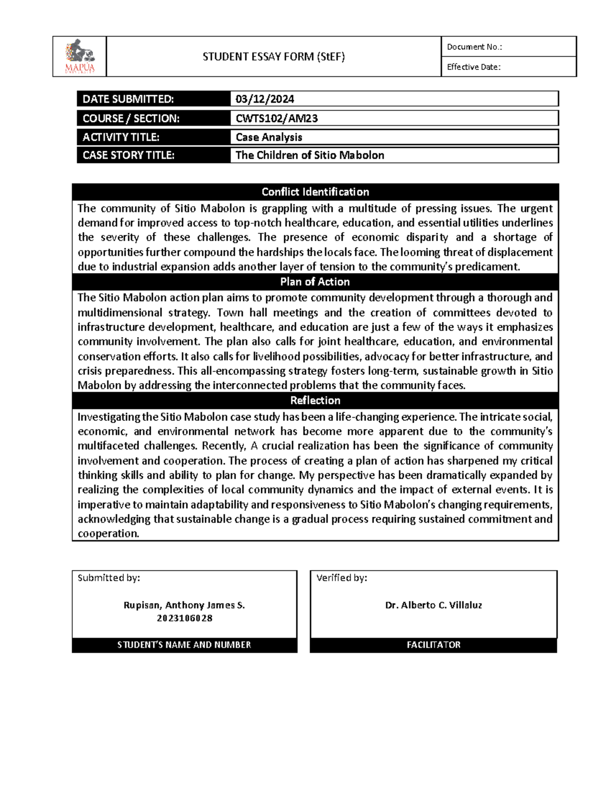 Essay 5 zzzzzzzzzzzzz - STUDENT ESSAY FORM (StEF) Document No ...