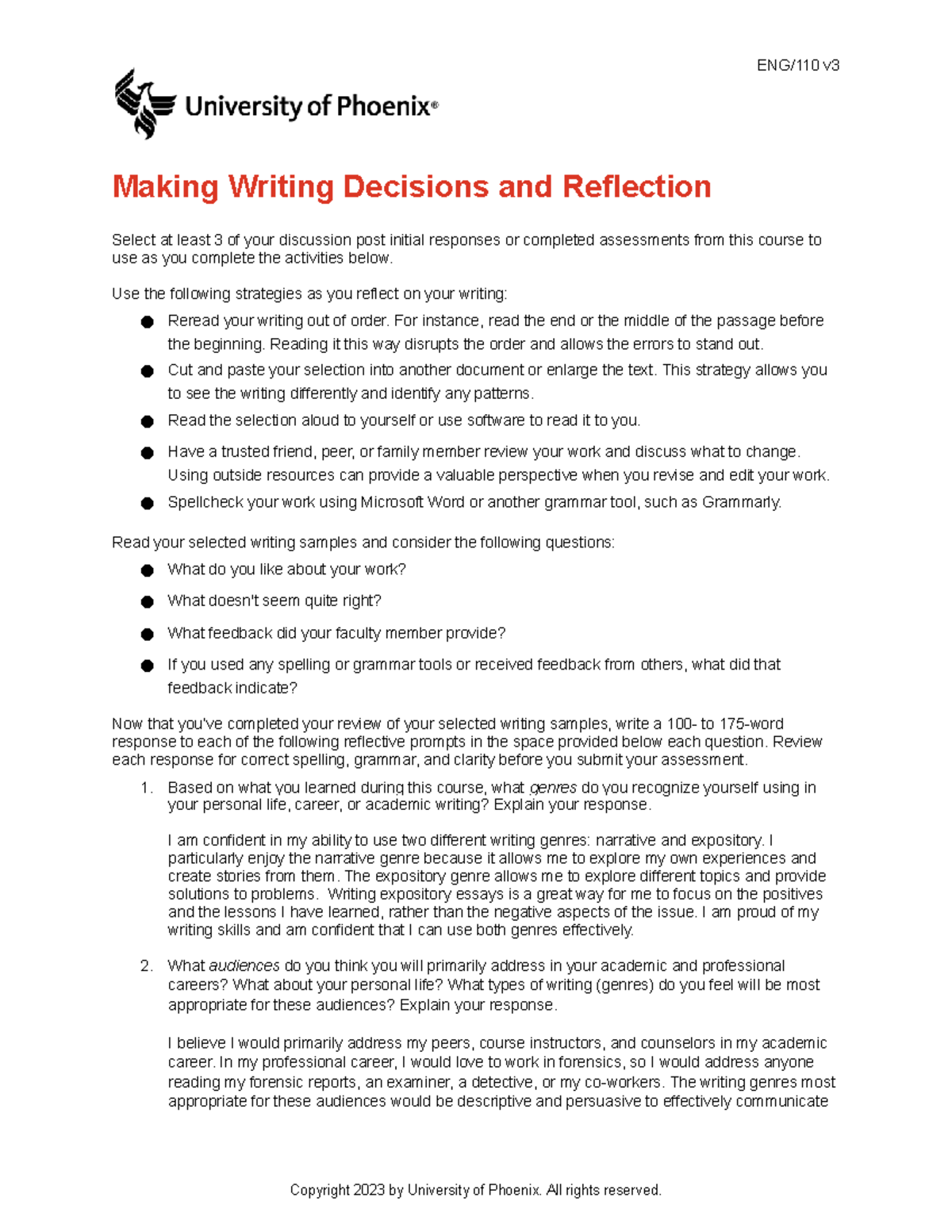 Final draft eng110 v3 wk5 making writing decisions and reflection ENG/110 v Making Writing