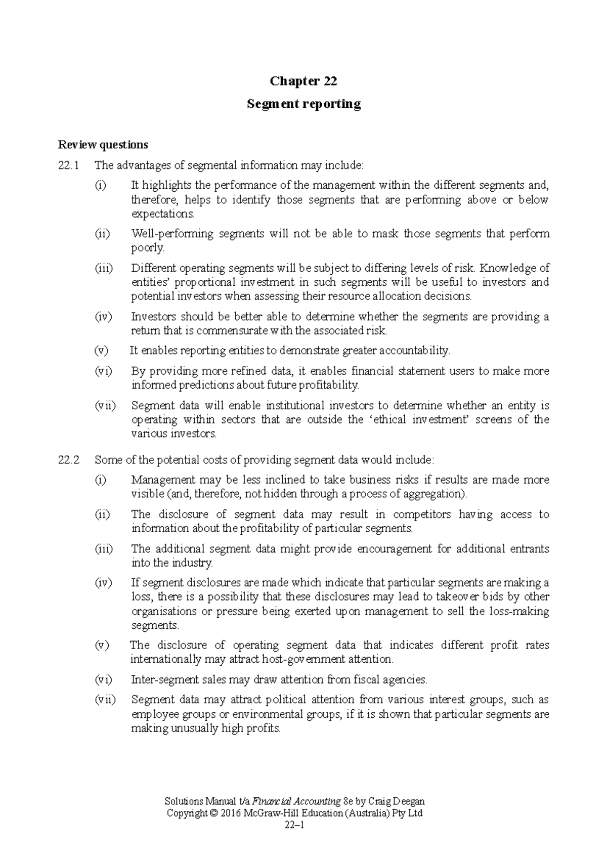 Deegan FA 8e SM Ch22 - Chapter 22 Segment reporting Review questions 22 ...
